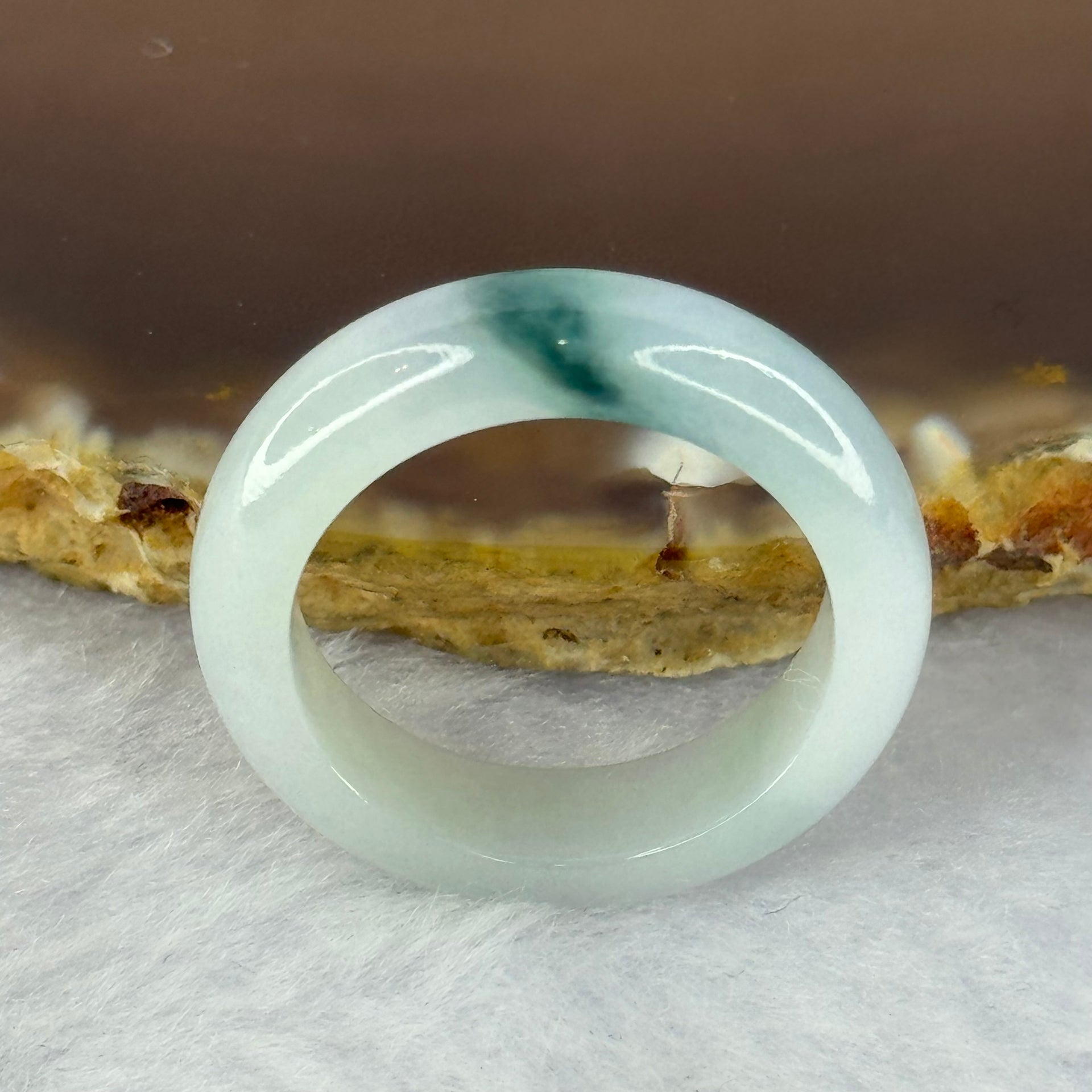 Type A Light Green with Blueish Green Patch Jadeite Ring 3.82g 6.0 by 3.6mm US8.25 HK18 - Huangs Jadeite and Jewelry Pte Ltd