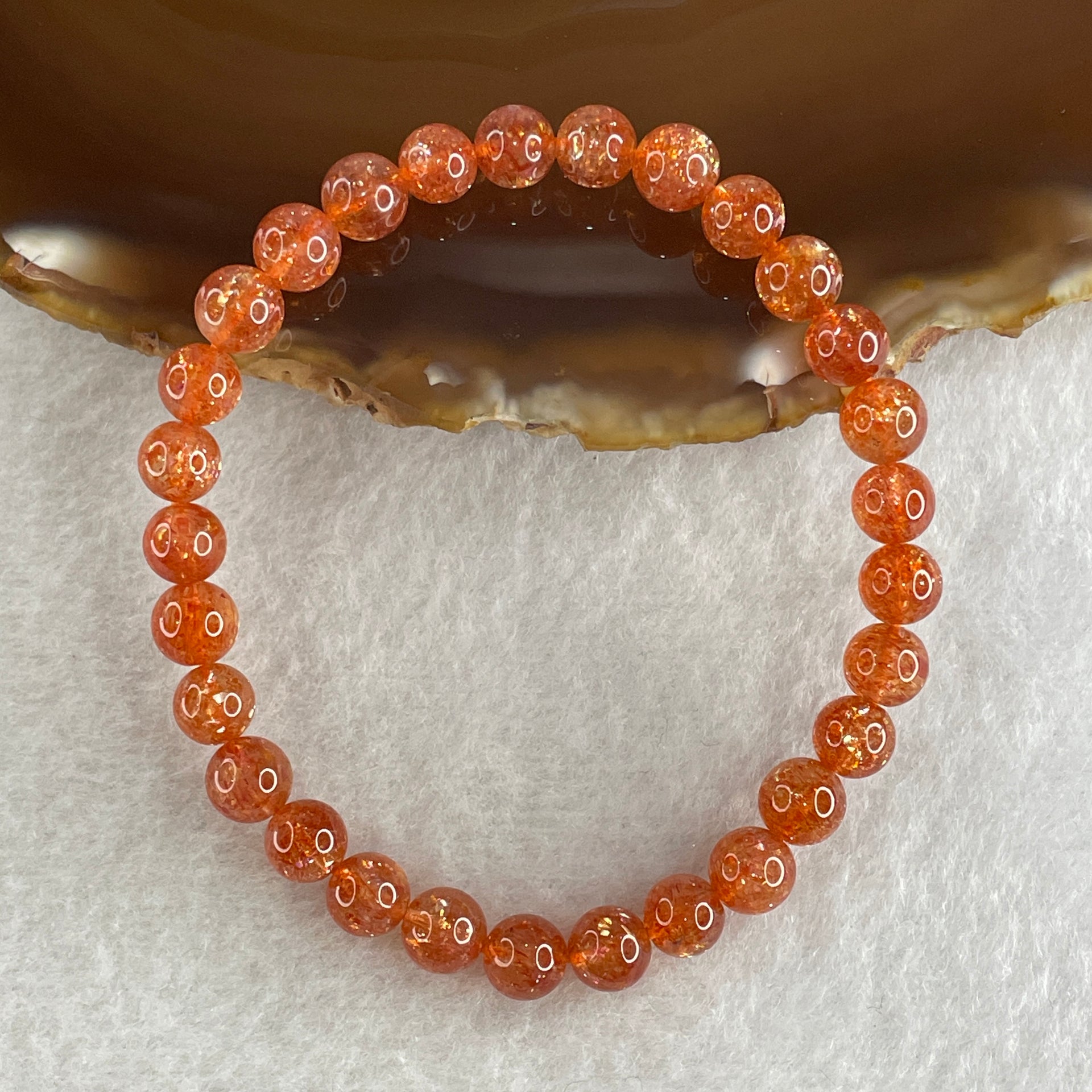 Very Good Natural Golden Sun Stone Beads Bracelet 11.60g 16cm 6.8mm 29 Beads - Huangs Jadeite and Jewelry Pte Ltd