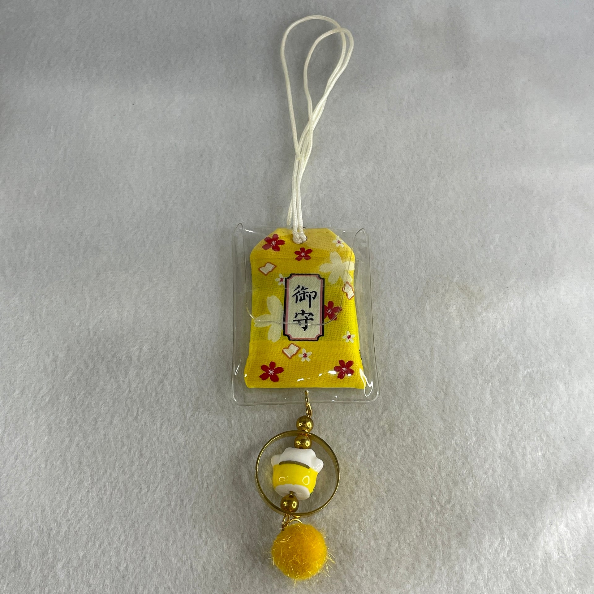 Porcelain Yellow Fortune Cat Yushou Charm 14.09g 14.8 by 17.5 by 14.4mm - Huangs Jadeite and Jewelry Pte Ltd