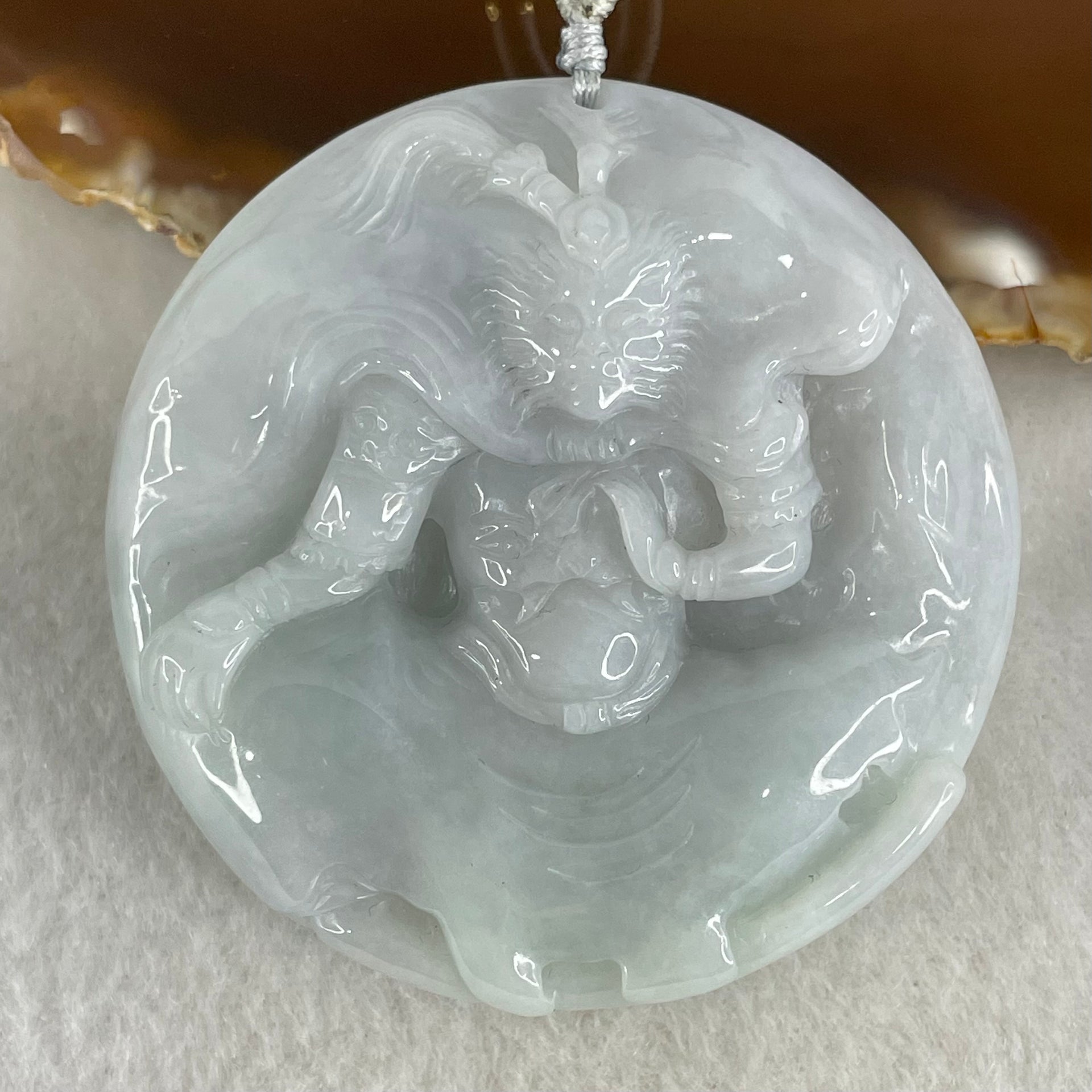 Type A Faint Green Lavender Jadeite Monkey God Sun Wu Kong  Pendant 73.39g 54.8 by 12.7mm - Huangs Jadeite and Jewelry Pte Ltd