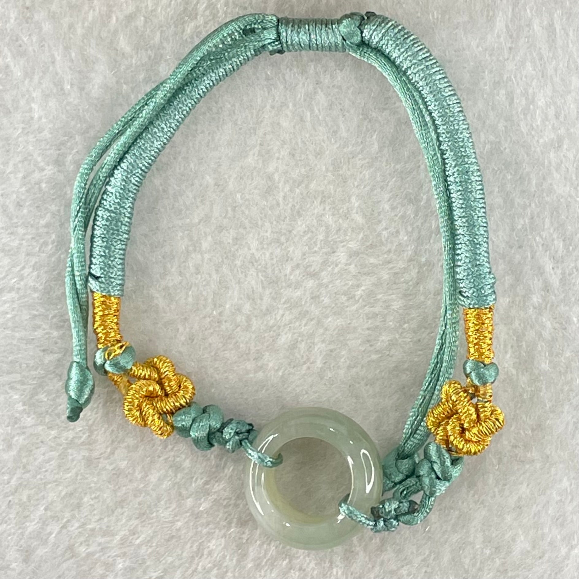 Type A Blueish Green Jadeite Ping An Kou String Bracelet 2.96g 15.1 by 6.1mm - Huangs Jadeite and Jewelry Pte Ltd