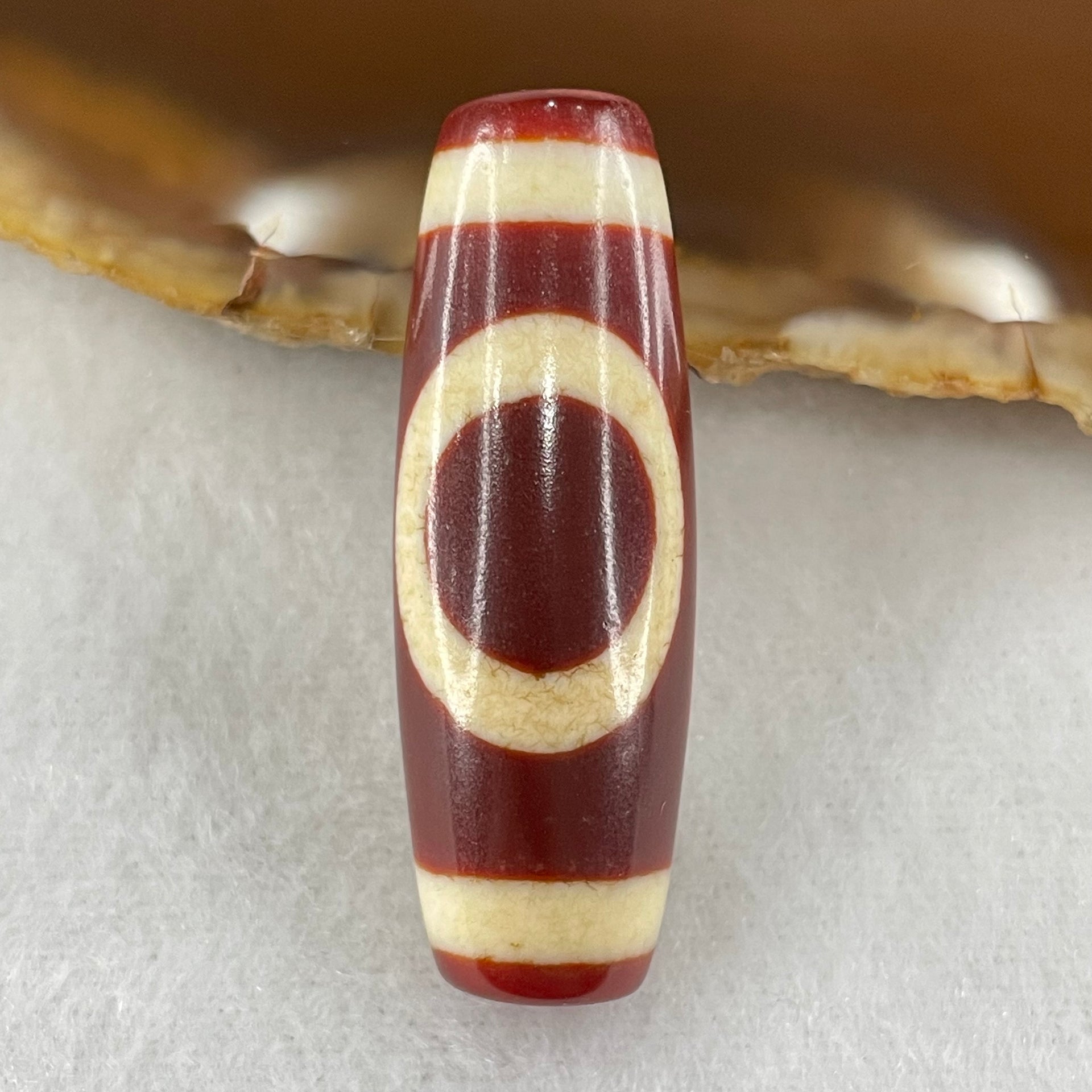 Natural Powerful Tibetan Old Oily Red White Agate One Eye Fire Sign Dzi Bead Heavenly Master (Tian Zhu) 一眼火天珠 9.94g 38.0 by 13.2mm - Huangs Jadeite and Jewelry Pte Ltd