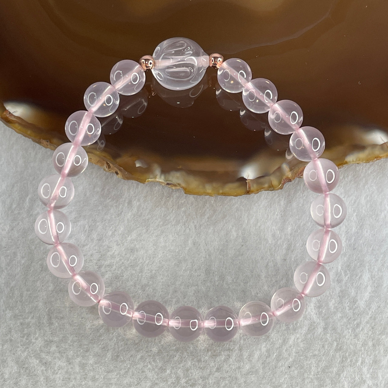 Natural Rose Quartz Beads with Rabbit Charm Bracelet 20.26g 17cm 13.8 by 12.7 by 9.6mm Rabbit - 8.4mm 22 Beads - Huangs Jadeite and Jewelry Pte Ltd