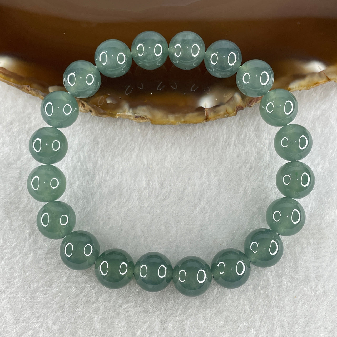 Certified Good Grade Natural Type A Icy Blueish Green Jadeite Beads Bracelet 34.57g 16cm 10.1mm 20 Beads
