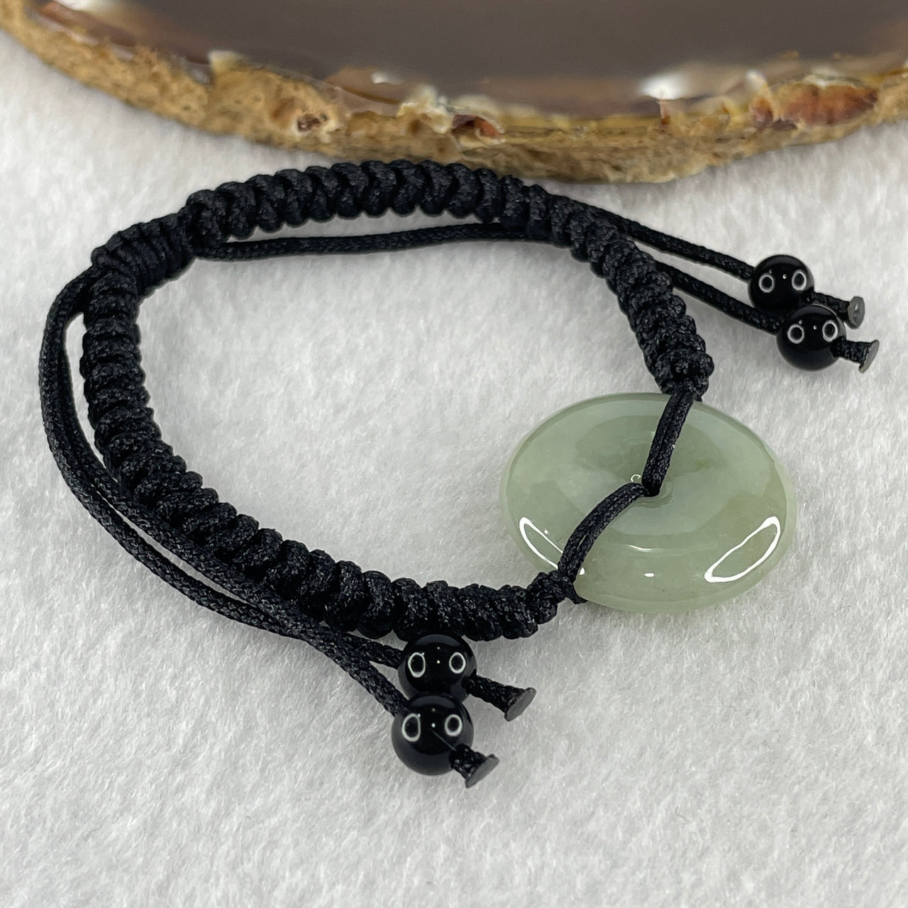 Natural Type A Green Jadeite Ping An Kou Donut String Bracelet 9.08g 23.6 by 6.2mm