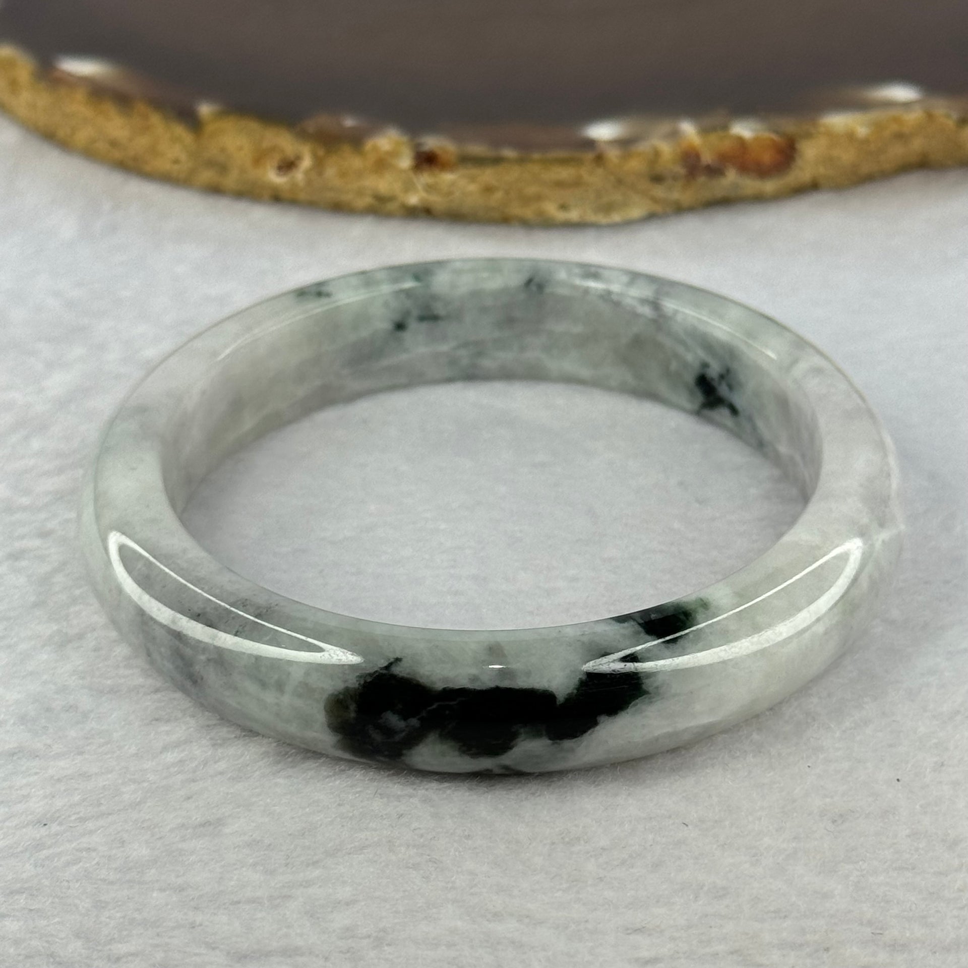 Type A Green Lavender with Dark Green Patches 50.67g Internal Diameter 57.5mm 12.6 by 8.2mm (Internal Lines) - Huangs Jadeite and Jewelry Pte Ltd