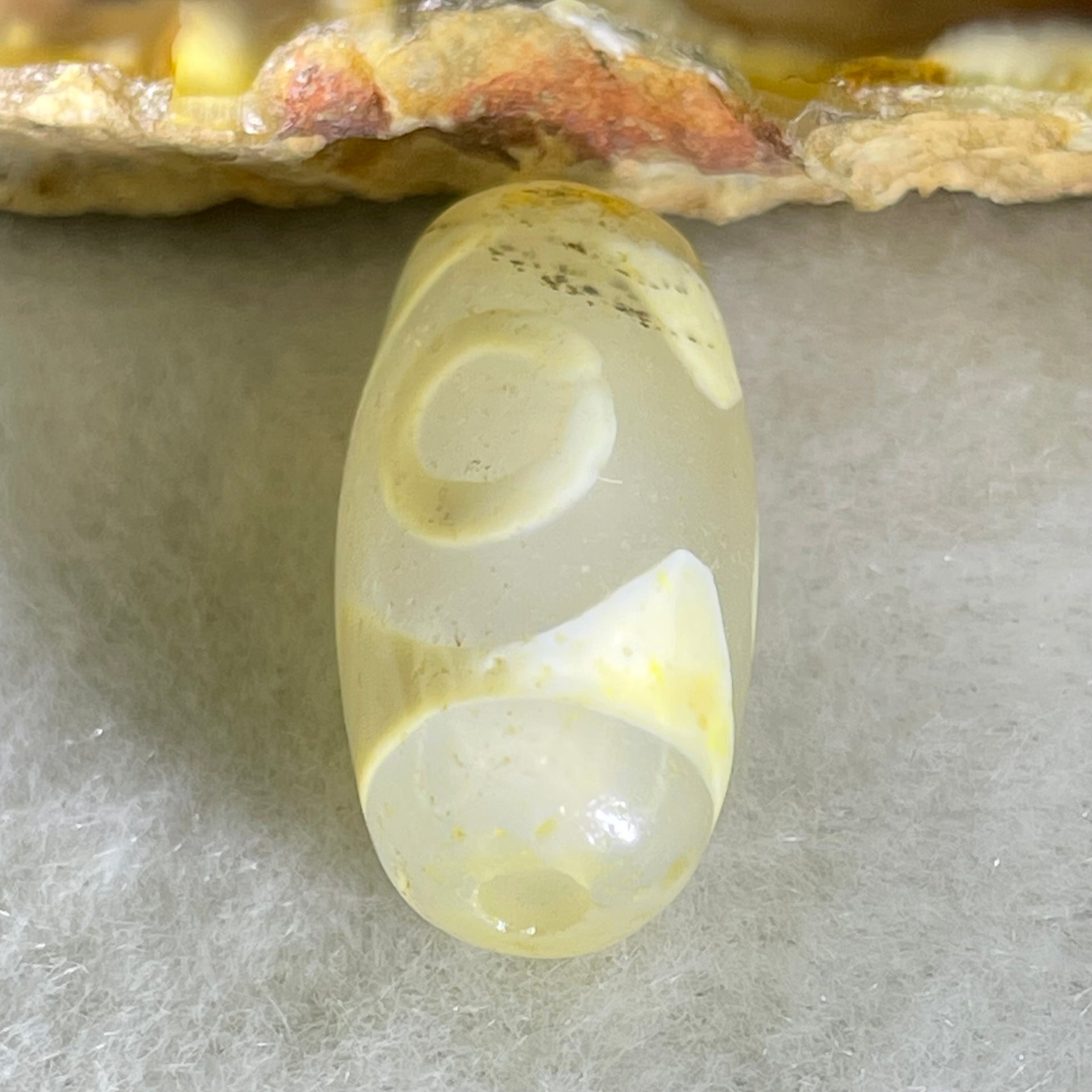 Natural Powerful Tibetan Old Oily Agate 3 Eyes Dzi Bead Heavenly Master (Tian Zhu) 三眼天诛 3.03g 20.0 by 10.3mm - Huangs Jadeite and Jewelry Pte Ltd