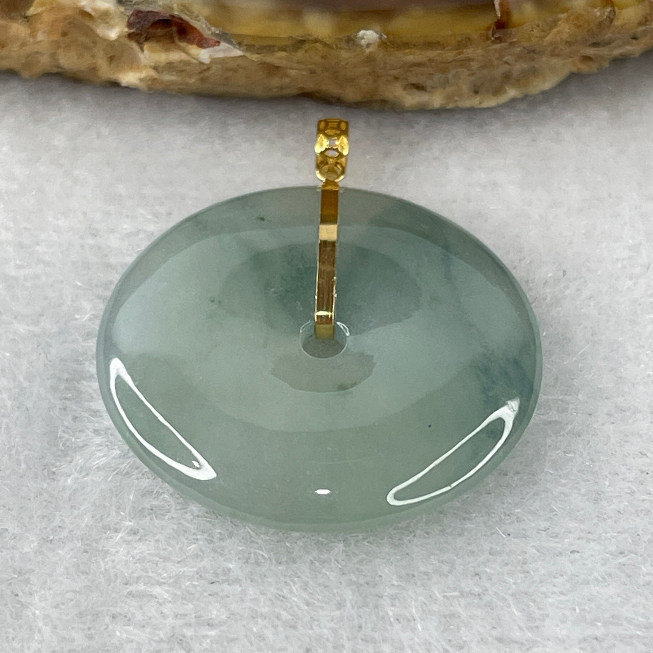 Certified Natural Type A Semi-Icy Green & Blueish-Green Piao Hua Jadeite Donut Pendant | Premium 18K Solid Gold Clasp | Authentic Myanmar Feicui "Ping'an Kou" Safe & Peaceful Talisman (4.91g | 22.5x3.7mm)