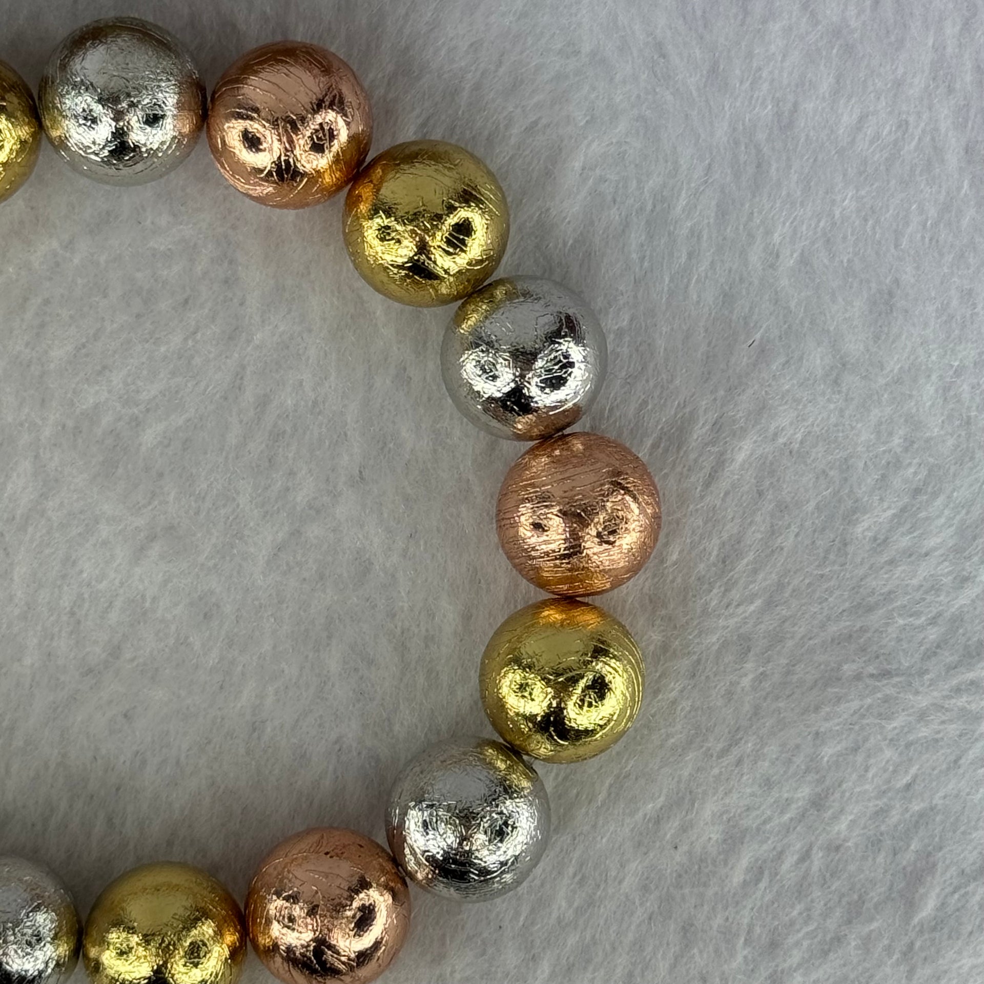 Natural Meteorite Sliver, Gold and Rose Gold Color Beads Bracelet 125.96g 18cm 12.4mm 17 Beads - Huangs Jadeite and Jewelry Pte Ltd