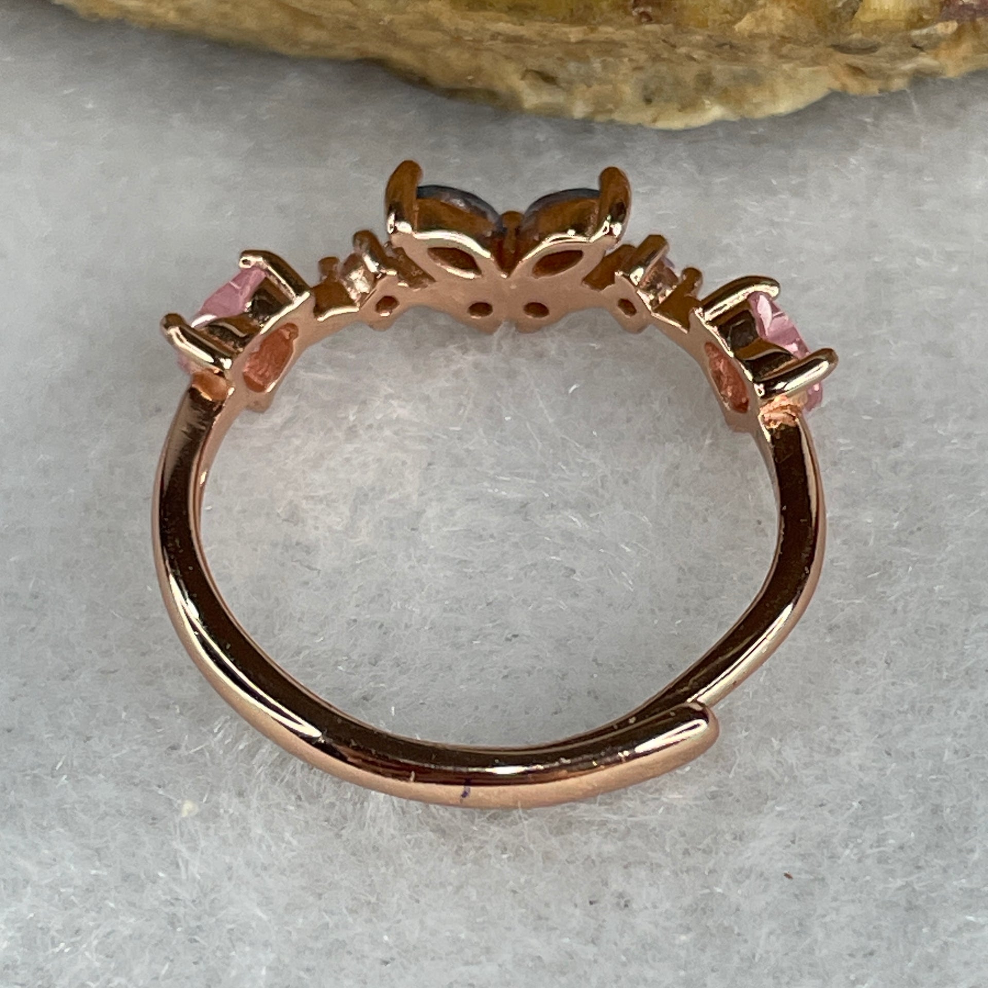 Natural-Pink-Kunzite-and-Blue-Topaz-with-Cubic-Zirconia-in-S925-Sliver-Gold-Color-Ring-1.63g-4.3-by-4.3-by-2.0mm-Pink-4.0-by-2.0-by-1.2-Blue-(Adjustable-Size)-Huangs-Jadeite-and-Jewelry-Pte-Ltd
