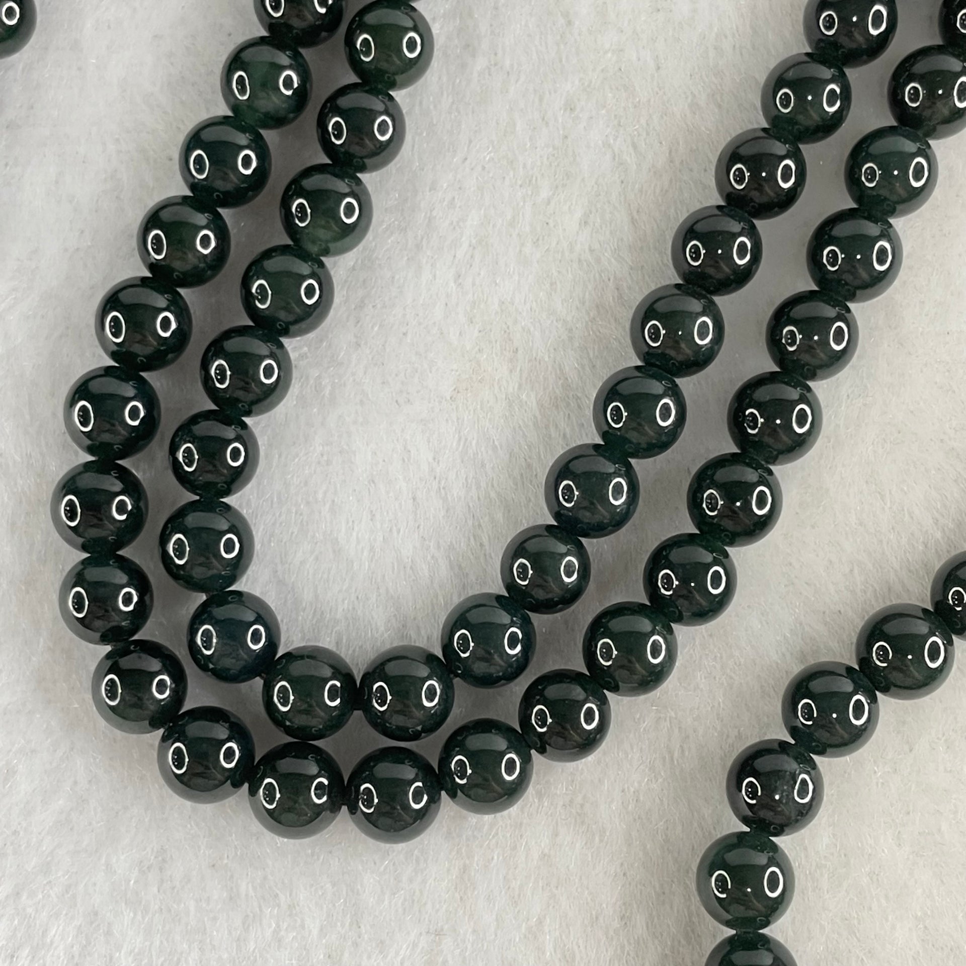 Rare High End Type A Fully Translucent Black Omphacite Jadeite Beads Necklace 34.77g 60cm 5.7mm 108 Beads - Huangs Jadeite and Jewelry Pte Ltd