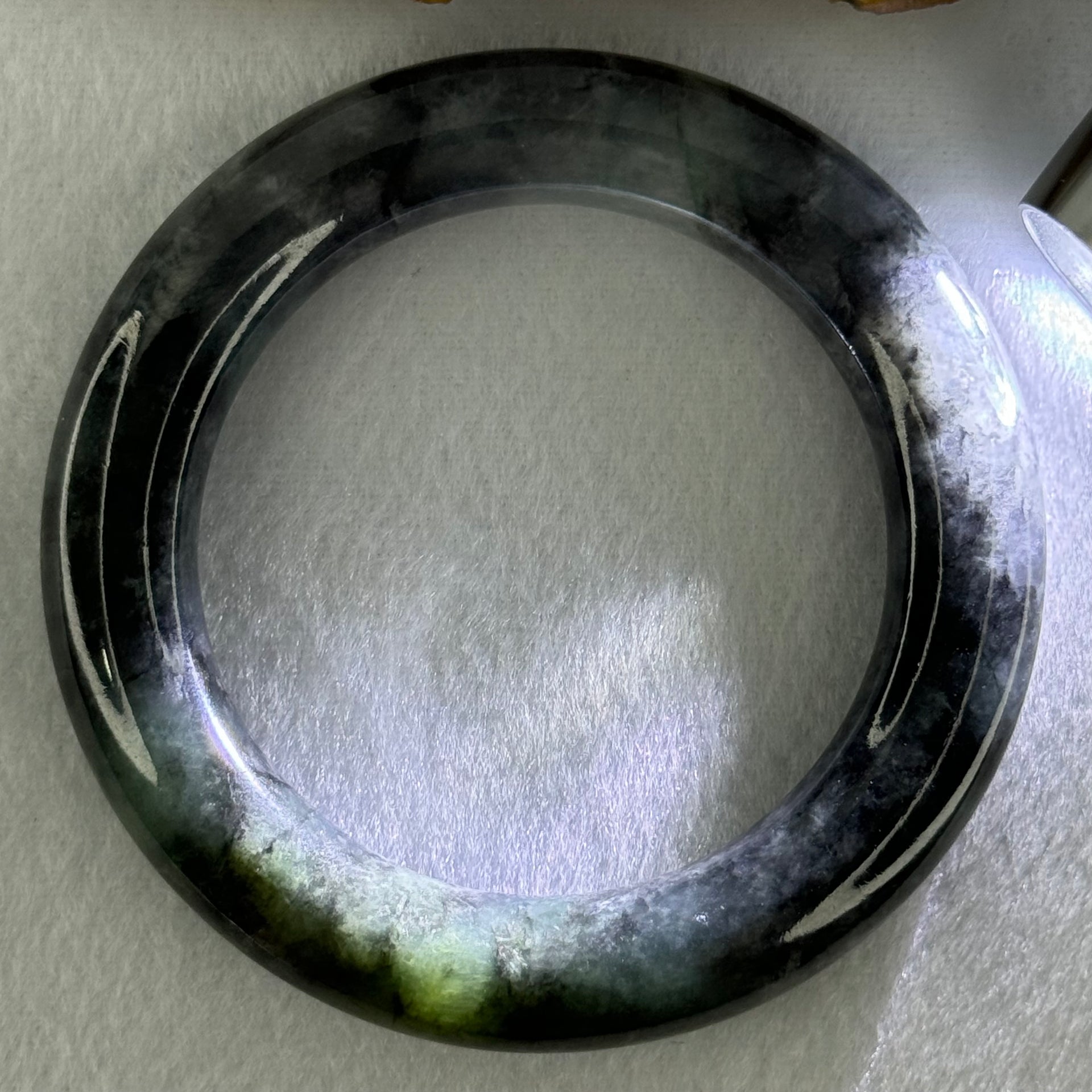 Type A Slightly Translucent to Opaque Wuji Black and Green Jadeite Bangle Internal Diameter 56.0mm 89.69g 12.5 by 13.0mm (Very Slight Internal Lines) - Huangs Jadeite and Jewelry Pte Ltd