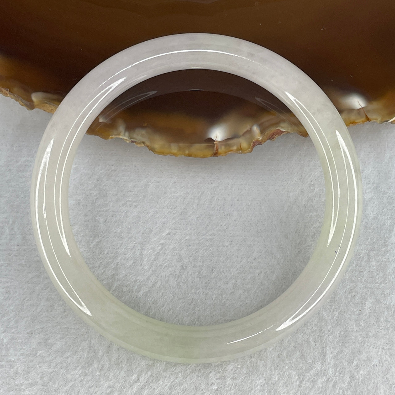 57.3mm Certified Genuine Type A Jadeite Bangle - Faint Green Natural Jadeite Jewelry - 35.44g Wide Untreated Jade Bracelet for Women 8.1x8.2mm Wide (Very Very Slight Internal Line)