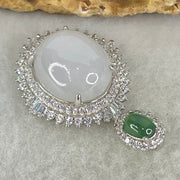 Type A Lavender and Old Mine Spicy Green Cabochon Jadeite in S925 Sliver with Crystal Charm 4.85g 14.2 by 12.2 by 7.0mm - Huangs Jadeite and Jewelry Pte Ltd