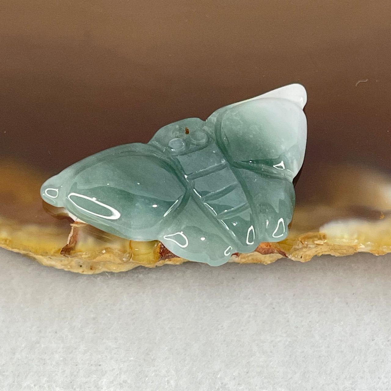 Type A Icy Blueish Green to White Jadeite Butterfly Pendant 3.27g 29.5 by 16.3 by 4.2mm - Huangs Jadeite and Jewelry Pte Ltd