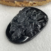 Type A Opaque to Partial Translucent Black Omphacite Jadeite Fu Lu Shou Pendant 29.69g 59.6 by 40.3 by 7.6mm - Huangs Jadeite and Jewelry Pte Ltd