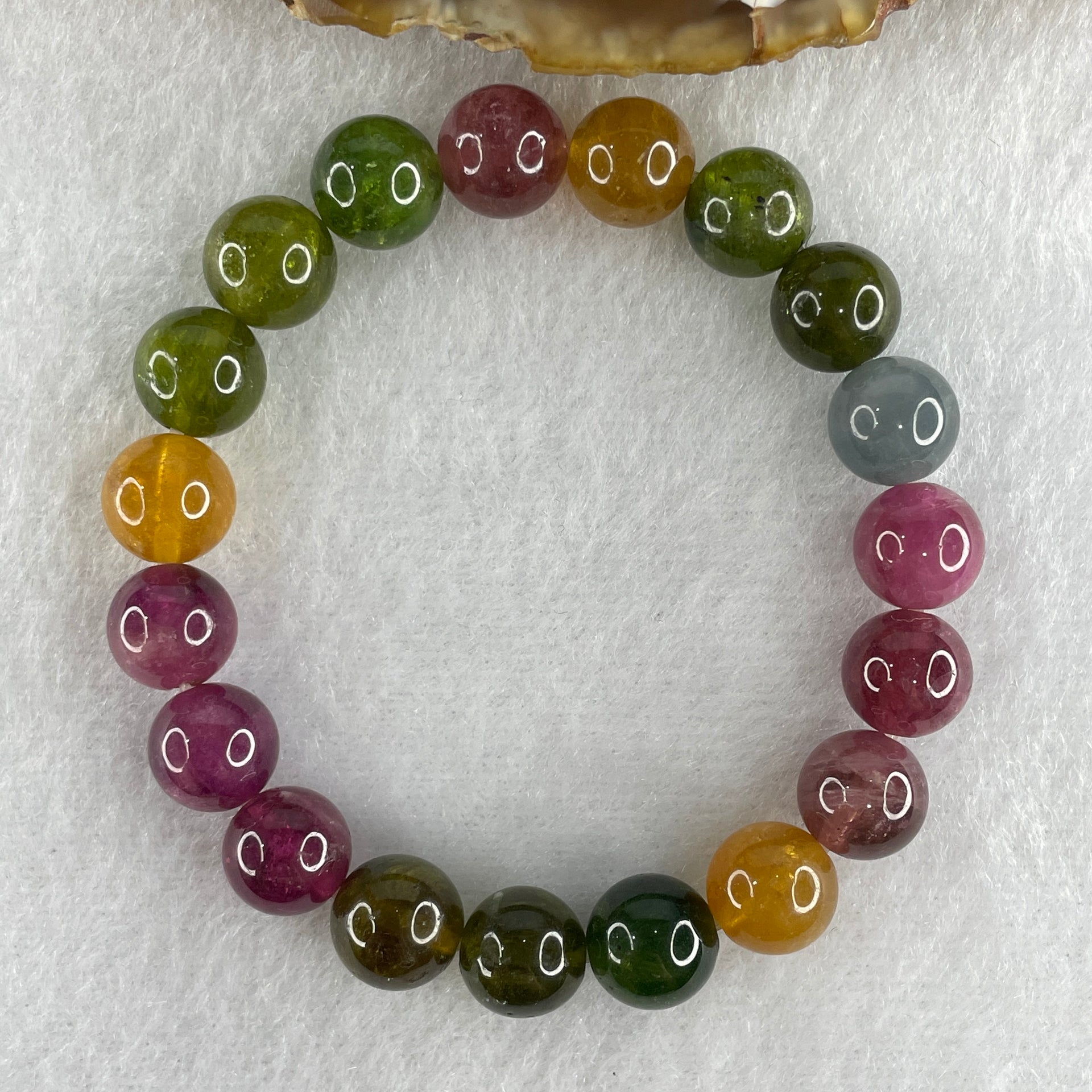 Very Good Natural Tourmaline Crystal Beads Bracelet 22.64g 14cm 9.2mm 19Beads - Huangs Jadeite and Jewelry Pte Ltd