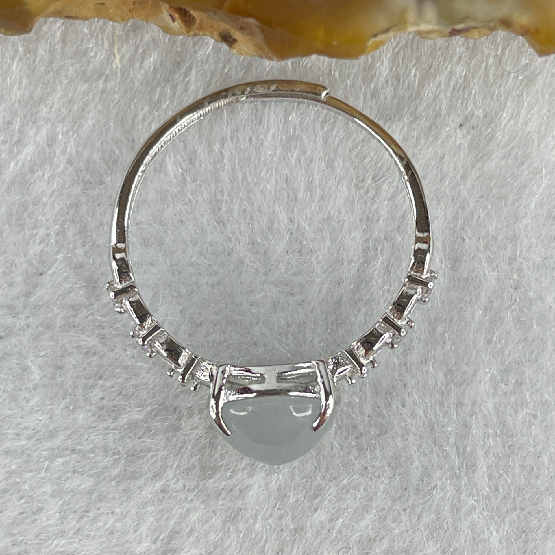 Natural Type A Semi Icy Faint Lavender Jadeite Round Shape Cabouchon in S925 Silver Ring (Adjustable Size) 1.18g 7.9 by 7.1 by 4.0mm - Huangs Jadeite and Jewelry Pte Ltd