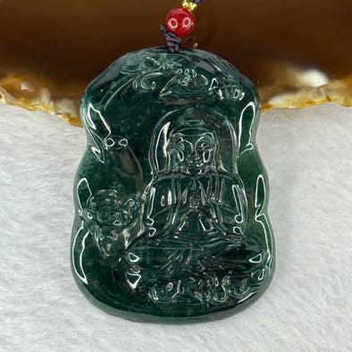 Type A Dark Blueish Green Jadeite Buddha with Phoenix and Buddha 25.18g 54.6 by 40.5 by 5.7mm - Huangs Jadeite and Jewelry Pte Ltd