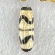 Natural Powerful Tibetan Old Oily Dark Brown White Yellow Agate Double Tiger Tooth Daluo Dzi Bead Heavenly Master (Tian Zhu) 双虎呀天诛 9.73g 37.4 by 13.1mm - Huangs Jadeite and Jewelry Pte Ltd