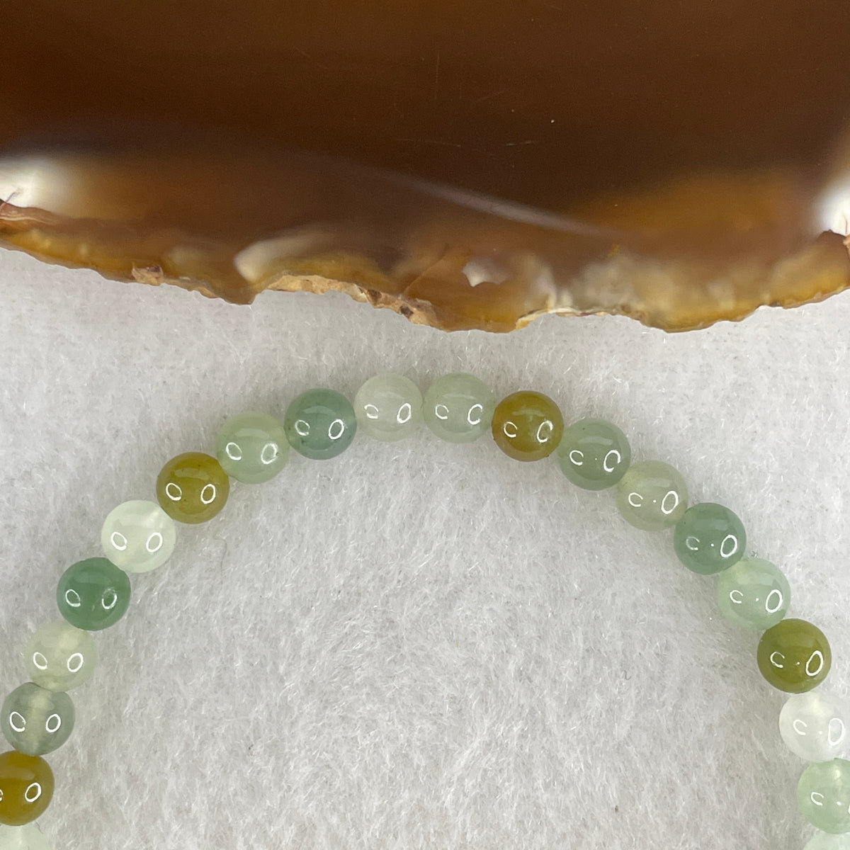 Natural Type A Semi-Icy Light Green, Blueish-Green & Yellow Jadeite Beads Bracelet | (10.39g | 17.5cm | 5.4mm | 35 Beads | Heart, Solar Plexus & Throat Chakra Synergy, Three-Star Prosperity "Fu Lu Shou" Catalyst & Feng Shui Wealth Anchor)