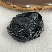Type A Opaque Black Omphacite Jadeite Good Vs Evil Amitabha Buddha Pendant Dog and Boar Pig Zodiac Guardian 44.61g 50.6 by 43.4 by 12.0mm - Huangs Jadeite and Jewelry Pte Ltd