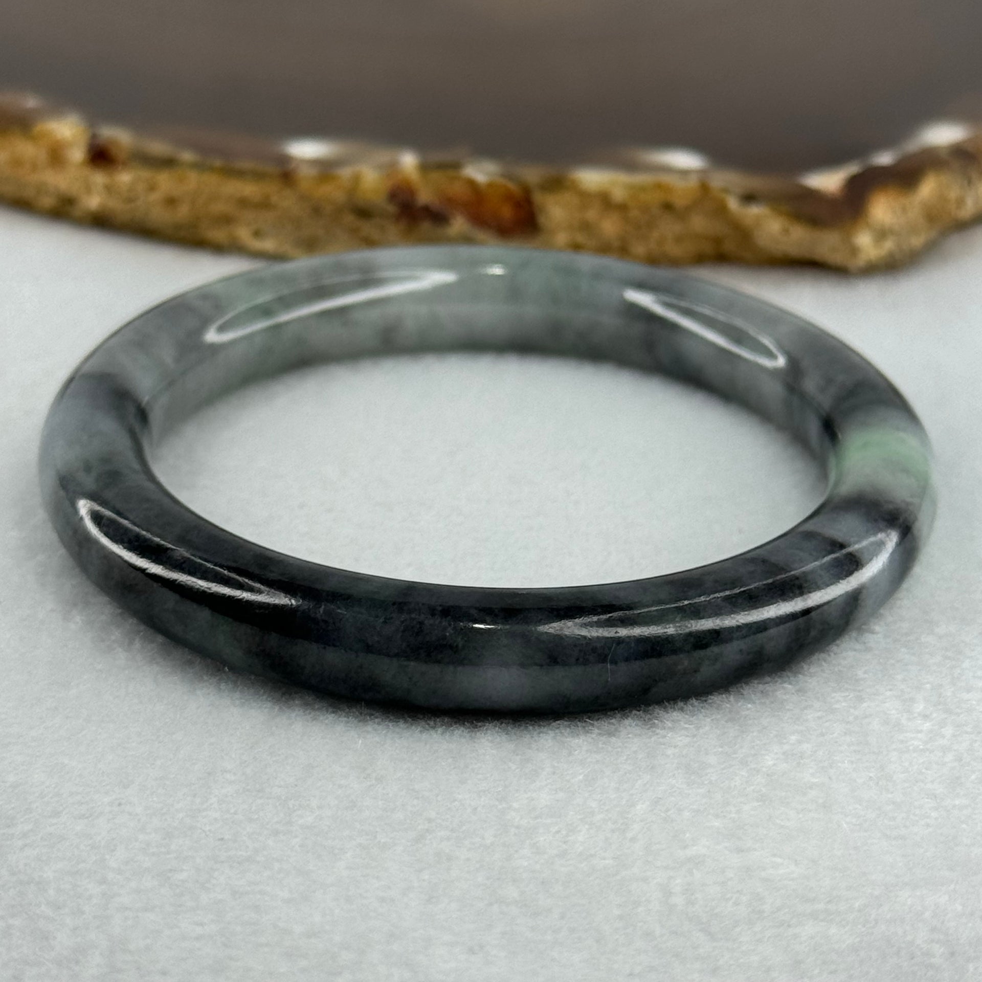 Type A Faint Green and Greyish Black Piao Hua Jadeite Bangle Internal Diameter 50.9mm 35.22g 8.6 by 8.4mm (Very Slight Internal Lines) - Huangs Jadeite and Jewelry Pte Ltd