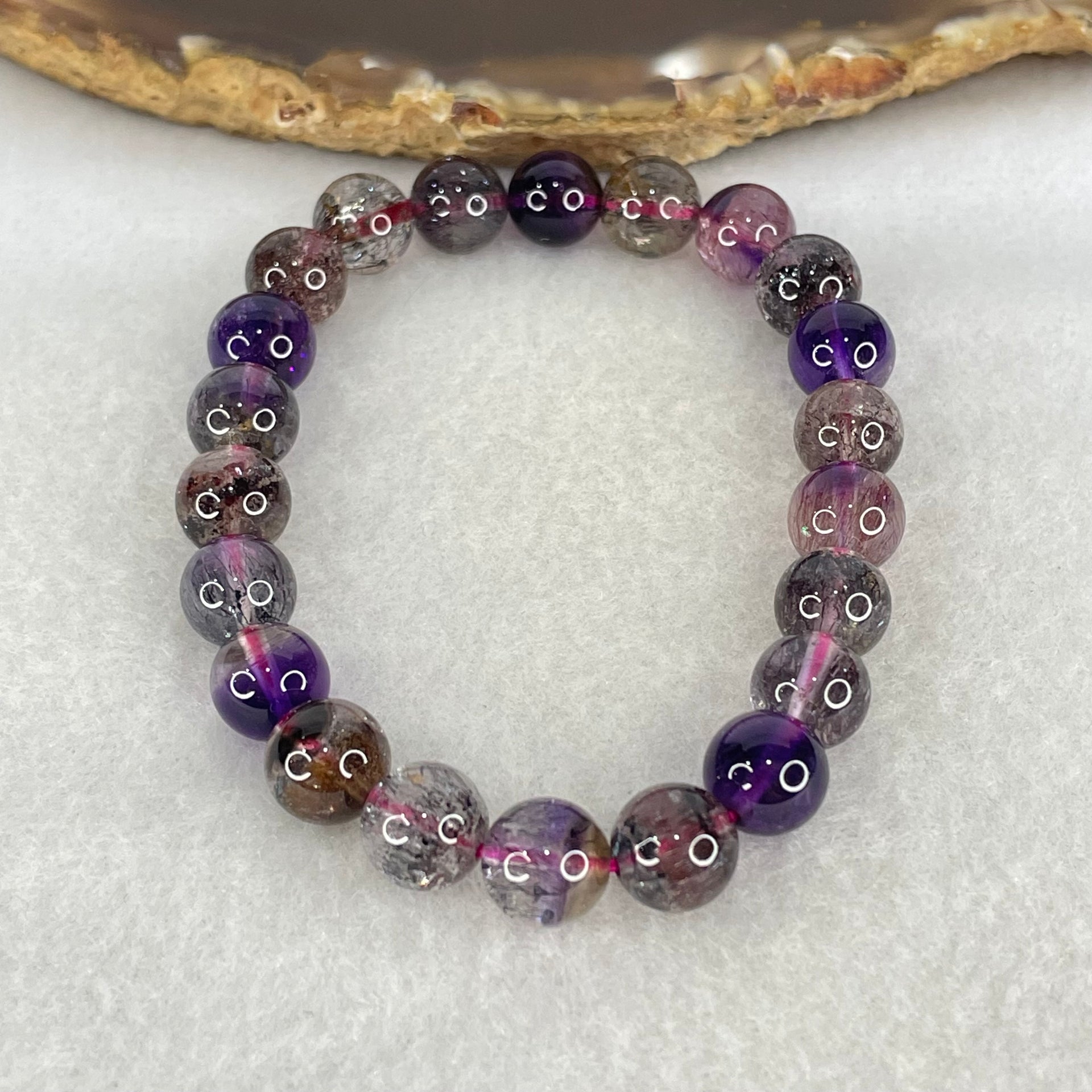 Good Grade Natural Blackcurrant Super 7 Beads Bracelet 19.22g 15.5cm 8.7mm 22 Beads - Huangs Jadeite and Jewelry Pte Ltd