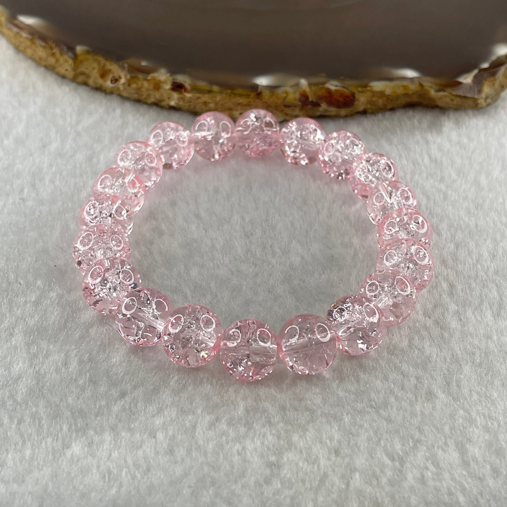 Crackle Pink Quartz Beads Bracelet 25.71g 15cm 10.5mm 20 Beads - Huangs Jadeite and Jewelry Pte Ltd
