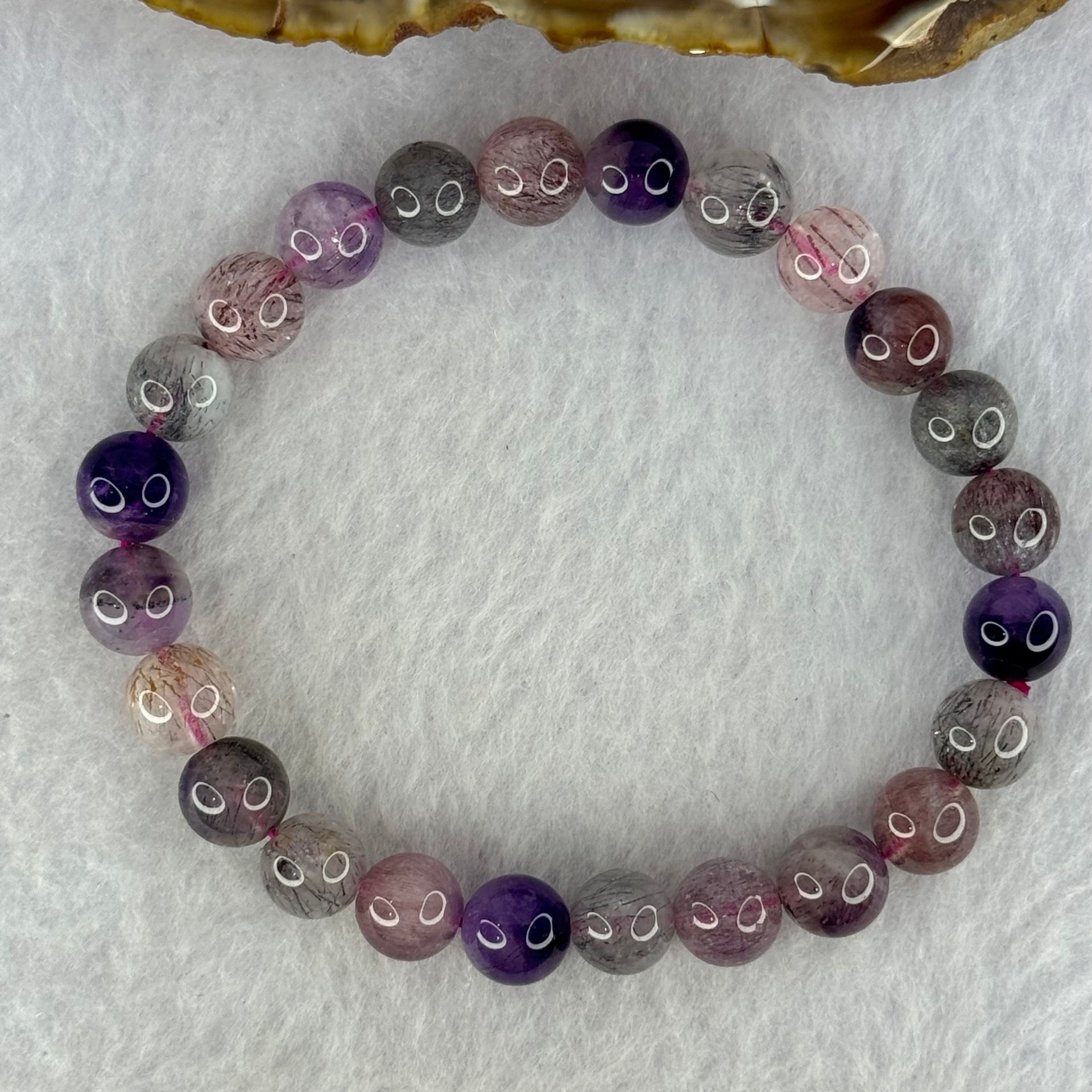 Natural Super 7 Beads Bracelet 18.03g 16cm 8.4mm 24 Beads - Huangs Jadeite and Jewelry Pte Ltd