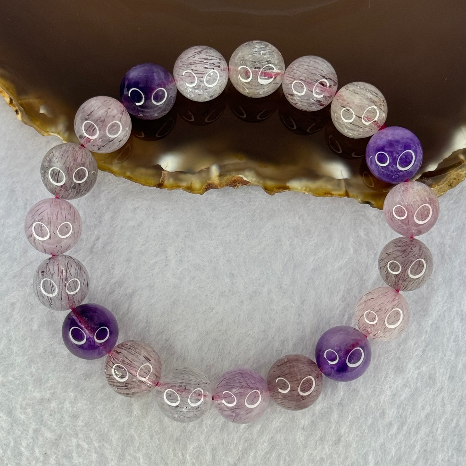 Natural Super 7 Beads Bracelet 32.34g 17.5cm 10.8mm 19 Beads - Huangs Jadeite and Jewelry Pte Ltd