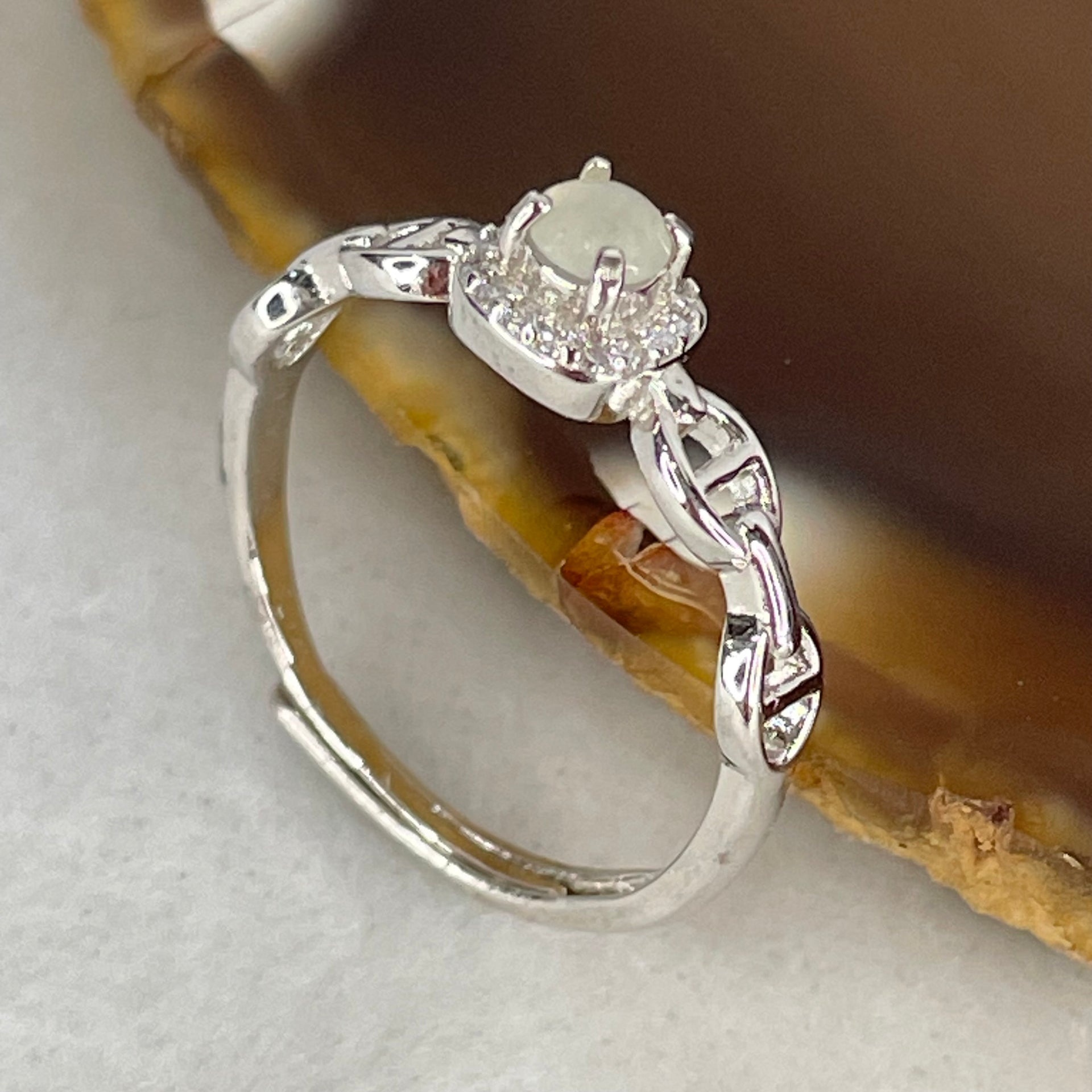 Type A Semi Icy Light Lavender Cabochon Jadeite in S925 Sliver Ring (Adjustable Size) 1.33g 3.6 by 2.0mm - Huangs Jadeite and Jewelry Pte Ltd