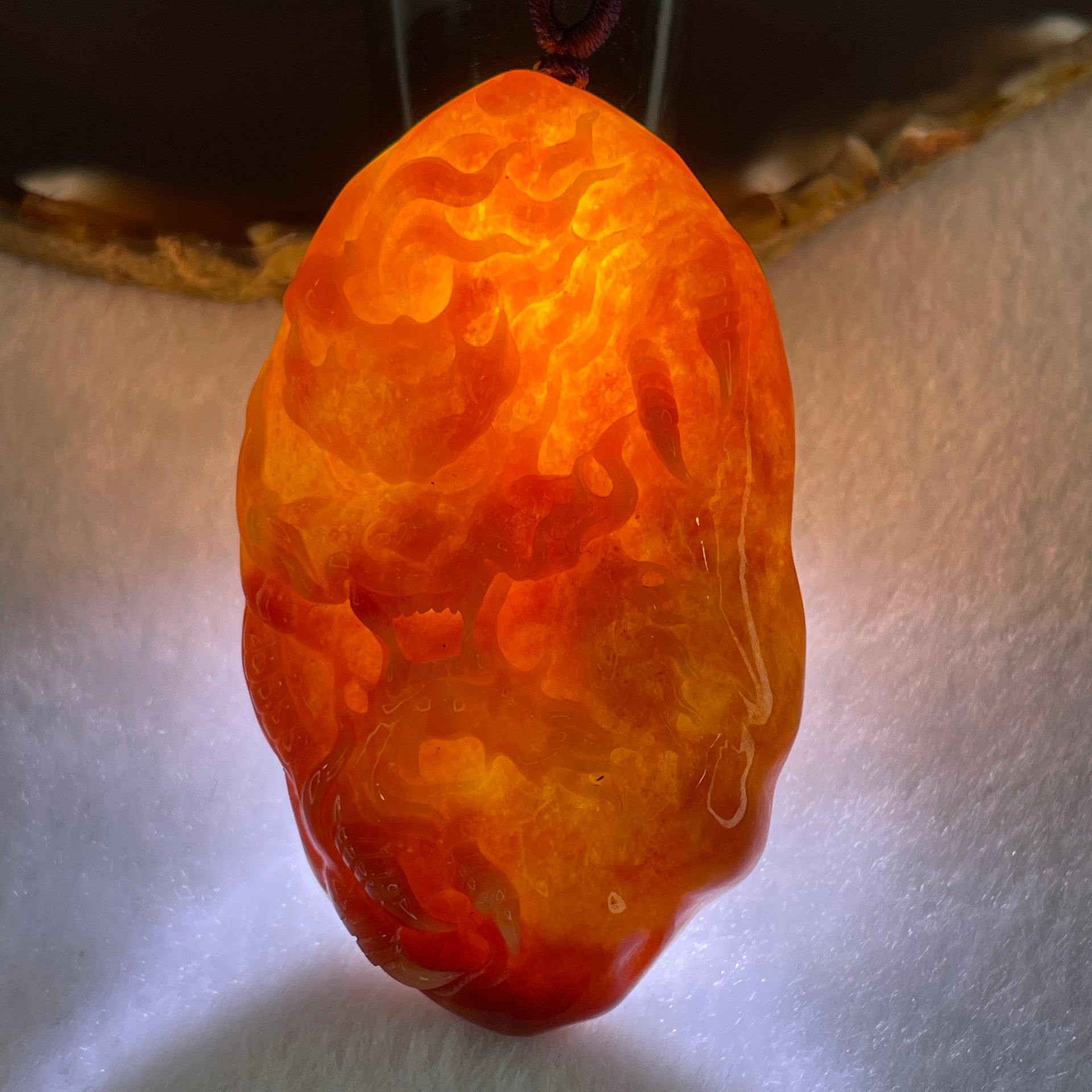 Type A Brownish Red Jadeite Dragon Double Side Pendant 55.34g 66.4 by 39.8 by 12.3mm - Huangs Jadeite and Jewelry Pte Ltd