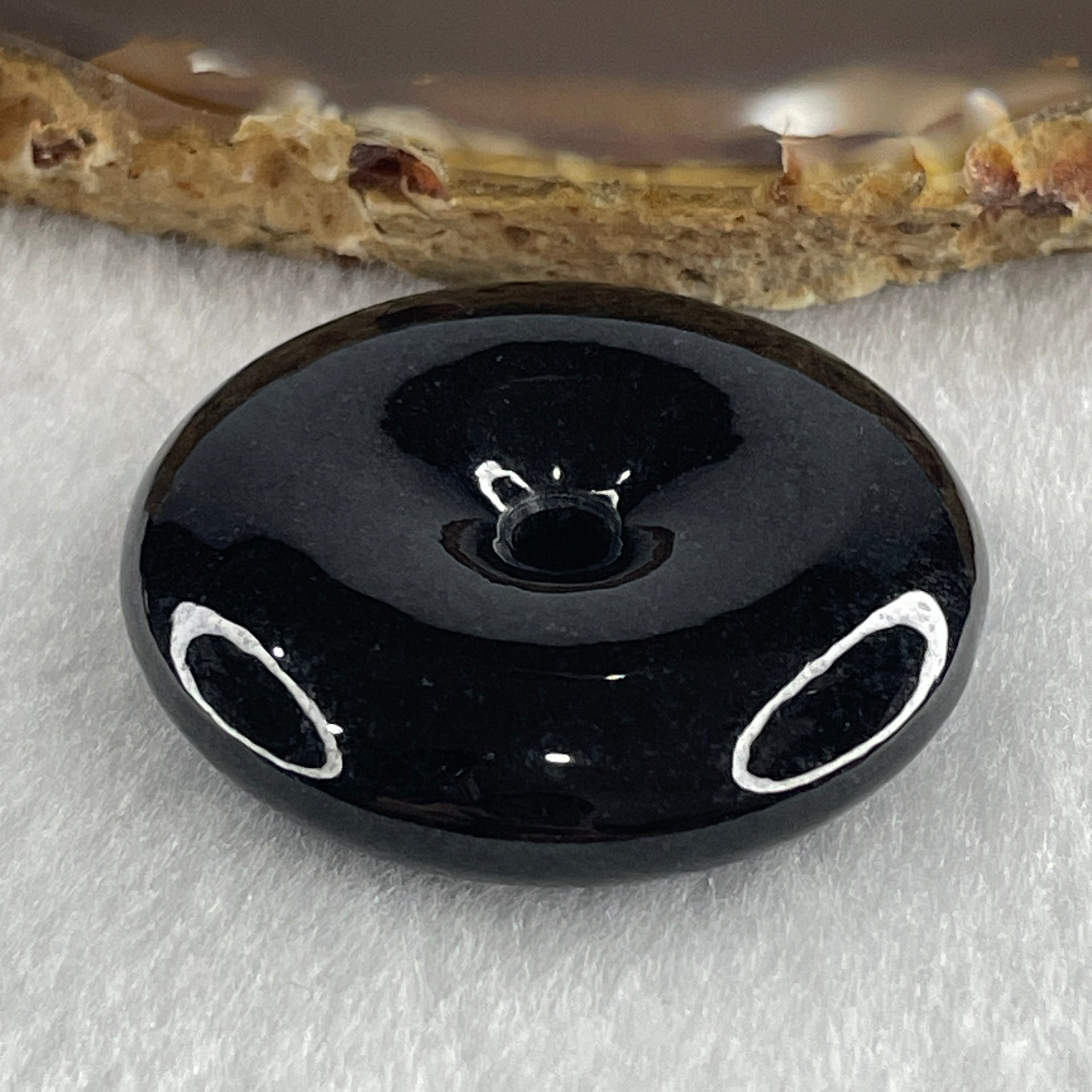 Type A Opaque Black Omphacite Jadeite Ping An Kou Donut Pendant 23.51g 36.2 by 8.7mm - Huangs Jadeite and Jewelry Pte Ltd