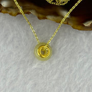 Natural Yellowish Nephrite Ping An Kou Donut 999 Gold Pendent in Gold Color Necklace 2.79g 10.0 by 6.0mm - Huangs Jadeite and Jewelry Pte Ltd