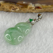 Natural Type A Semi Icy Light Green with Apple Green Piao Hua Flora Jadeite Calabash Hulu Pendant in Stainless Steel Clasp 2.44g 21.0 by 13.8 by 4.9mm - Huangs Jadeite and Jewelry Pte Ltd
