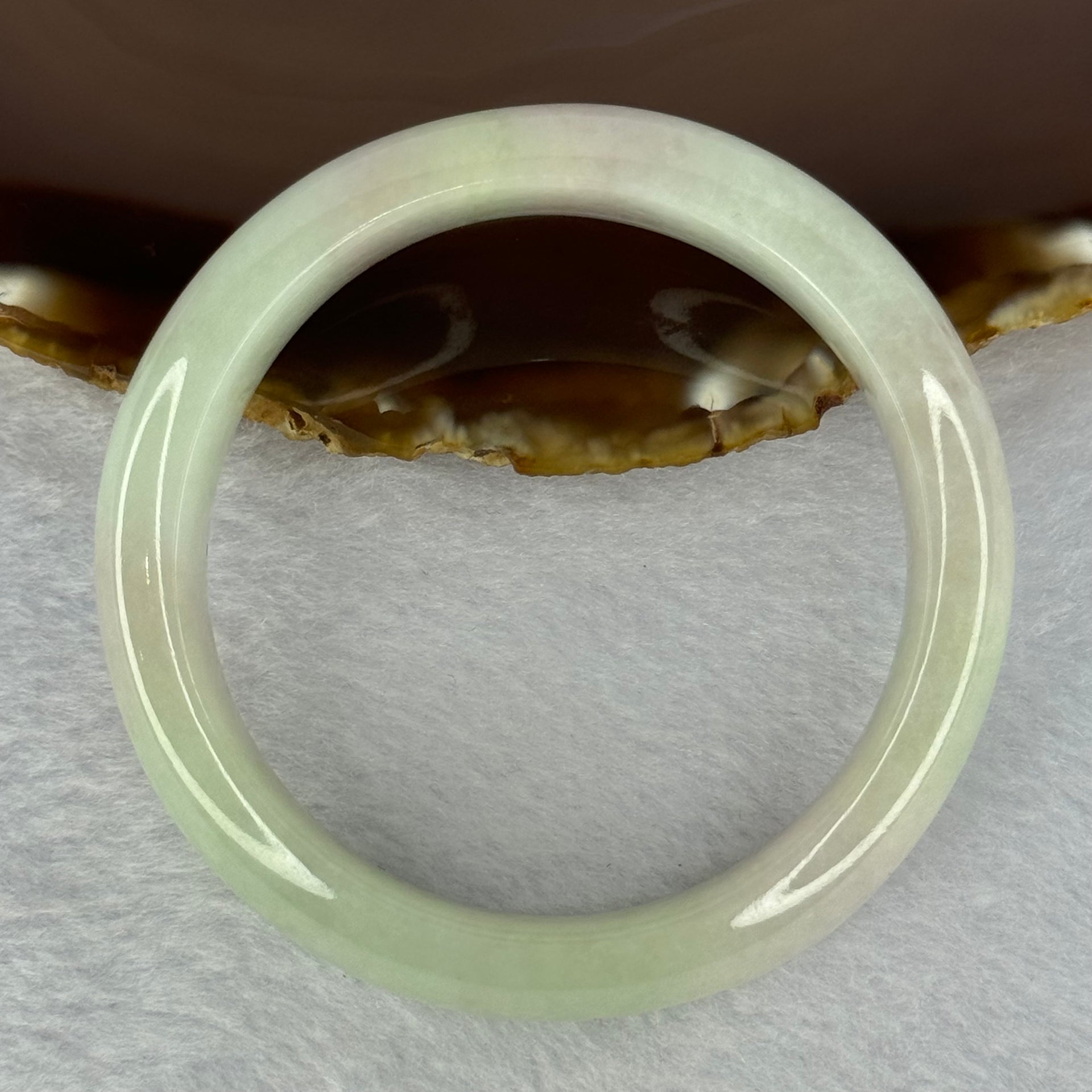 Type A Light Green with Lavender Patches Jadeite Bangle Internal Diameter 55.3mm 66.79g 15.3 by 9.1mm (Slight External Line) - Huangs Jadeite and Jewelry Pte Ltd