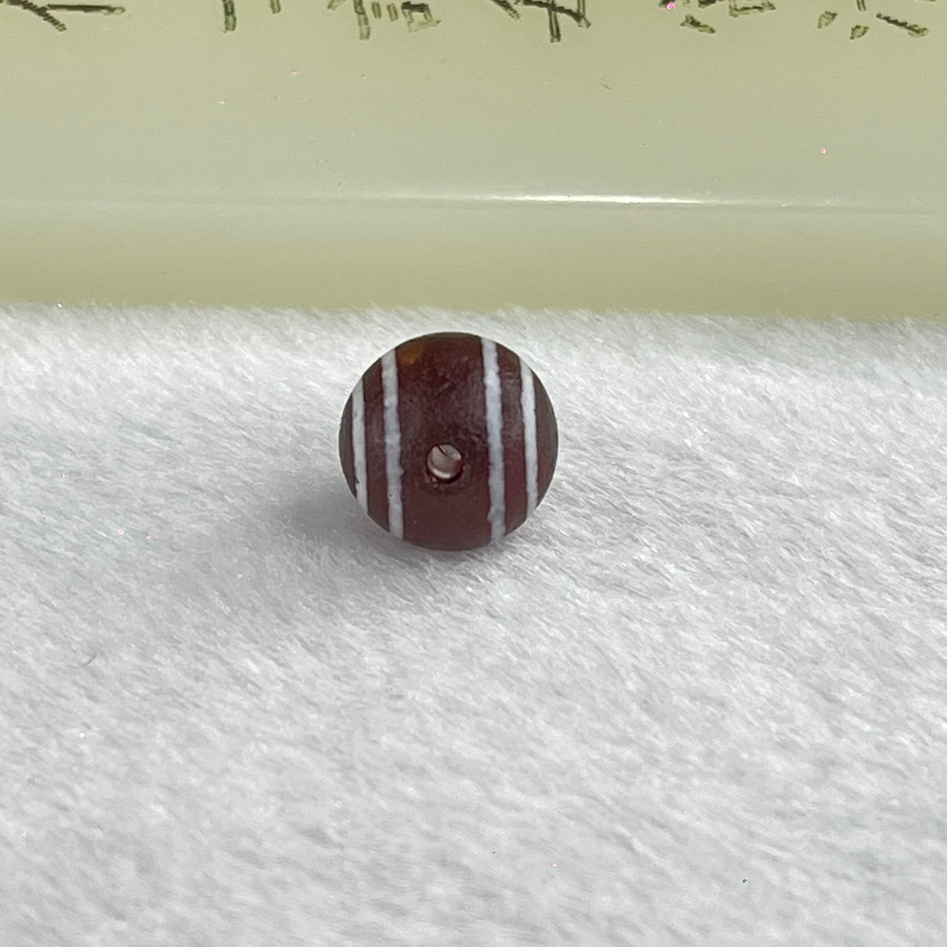Tibetan Old 4 Lines Round Agate Dzi Bead 1.42g 10.2 by 10.0mm - Huangs Jadeite and Jewelry Pte Ltd