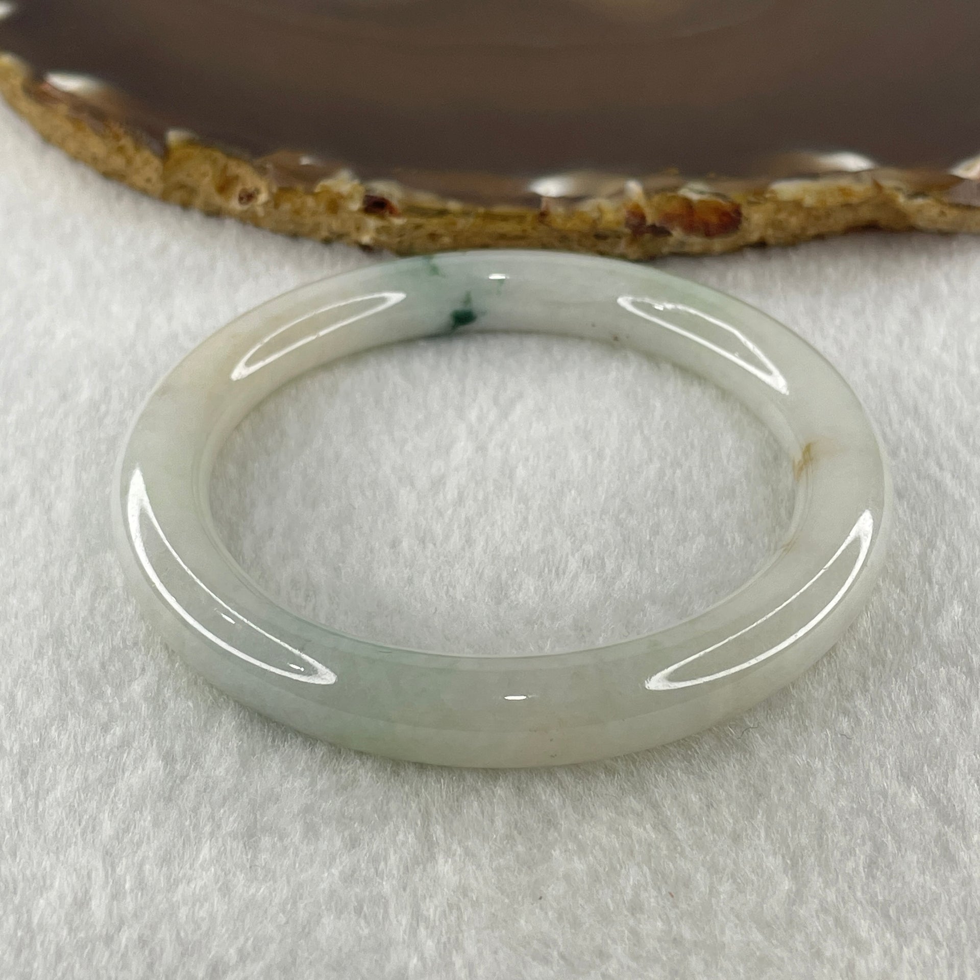 Natural Type A Faint Green with Blueish Green Piao Hua Flora Jadeite Bangle 37.89g Inner Diameter 53.5mm 8.4 by 9.5mm (Very Very Slight Internal Lines) - Huangs Jadeite and Jewelry Pte Ltd
