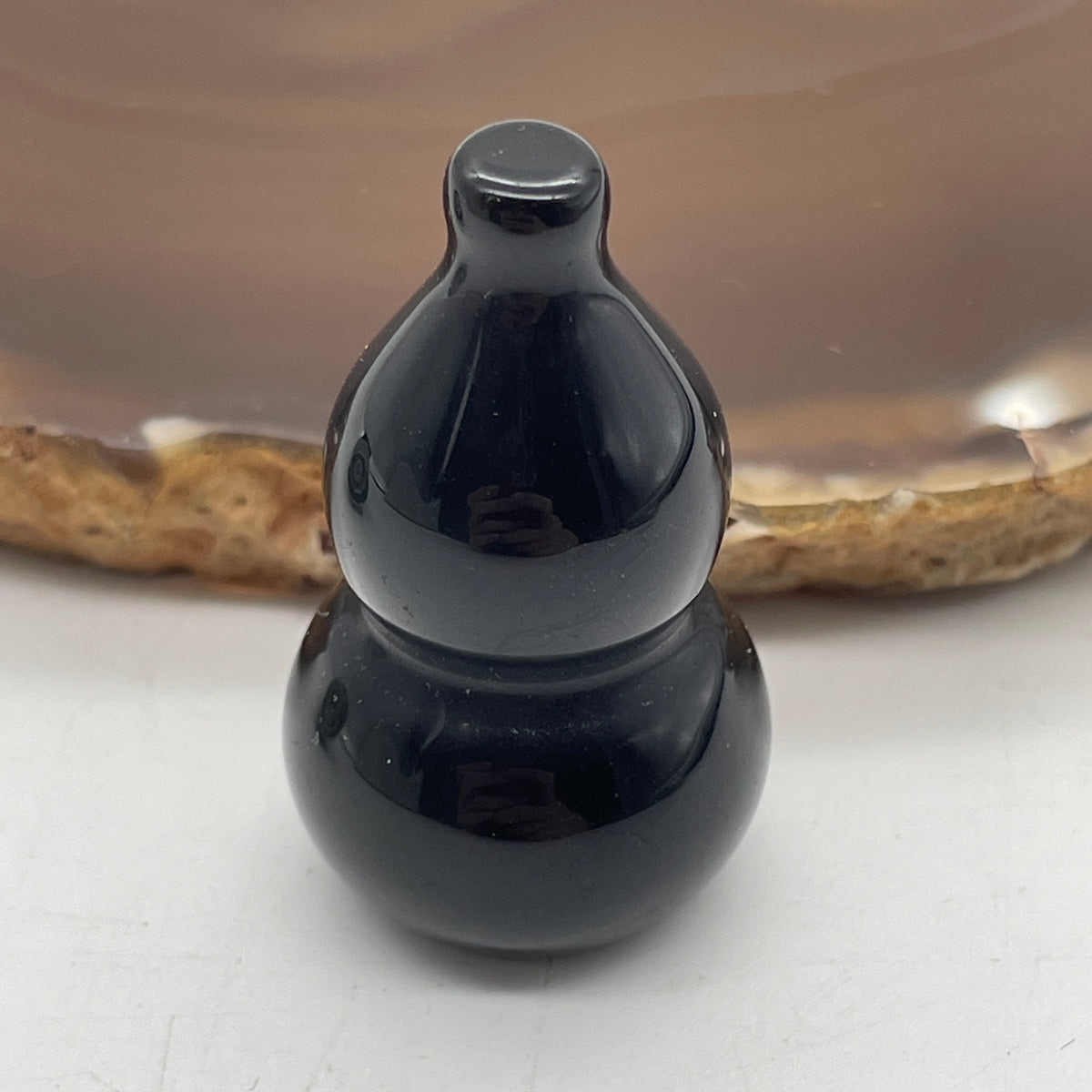 Natural Black Obsidian Hulu Mini Display | (19.21g | 38.2 x 22.5mm Dimensions | Root Chakra Synergy, "Fu Lu" Health & Longevity Anchor, Psychic Shield & Mindful Feng Shui Protection Catalyst)