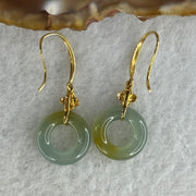 Type A Icy Blueish Green with Yellow Ping An Kou Jade Jadeite Earrings 18k Yellow Gold 2.12g 30.8 by 12.6 by 2.6mm - Huangs Jadeite and Jewelry Pte Ltd