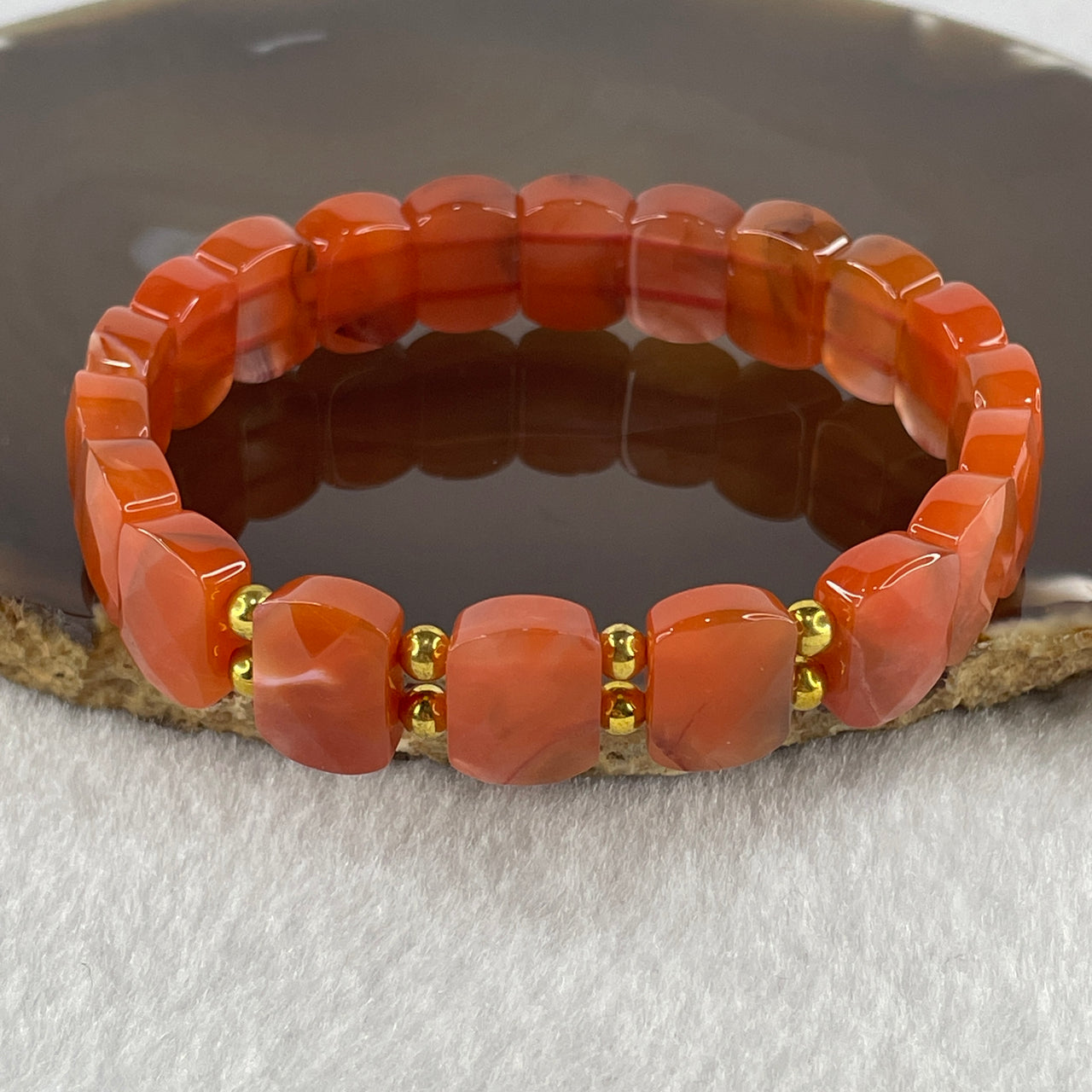 Certified Natural Red Agate Shou Pai Beads Bracelet with Charm 32.50g 18cm 13.7mm 20pcs