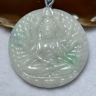 Type A Faint Lavender with Green Patches Jadeite Double Sided Thousand Hands Guan Yin Pendent 48.74g 52.5 by 52.5 by 10.5mm - Huangs Jadeite and Jewelry Pte Ltd