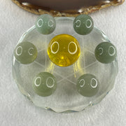Natural Green Aventurine 20.8mm with Yellow Liuli 29.5mm 7 Sphere Balls Set with 7 Star Base Display 332.9g 100.8 by 40.5mm - Huangs Jadeite and Jewelry Pte Ltd