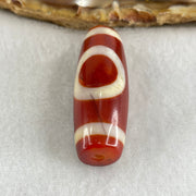 Natural Powerful Tibetan Old Oily Red White Agate One Eye Gold Metal Element Dzi Bead Heavenly Master (Tian Zhu) 一眼金天珠 10.95g 37.5 by 13.6mm - Huangs Jadeite and Jewelry Pte Ltd