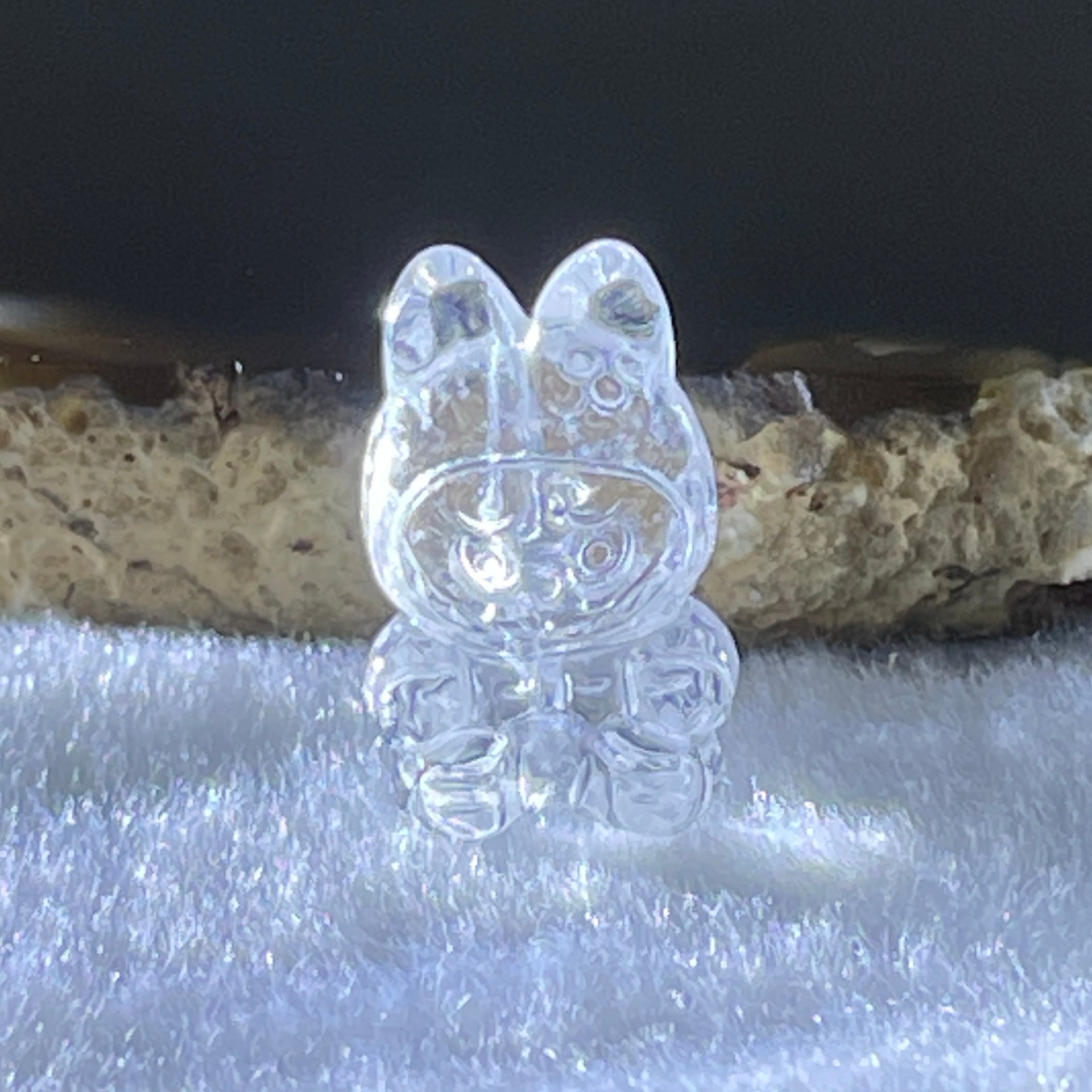 Natural Clear Quartz Labubu Charm Display 3.49g 19.2 by 12.4 by 11.1mm - Huangs Jadeite and Jewelry Pte Ltd