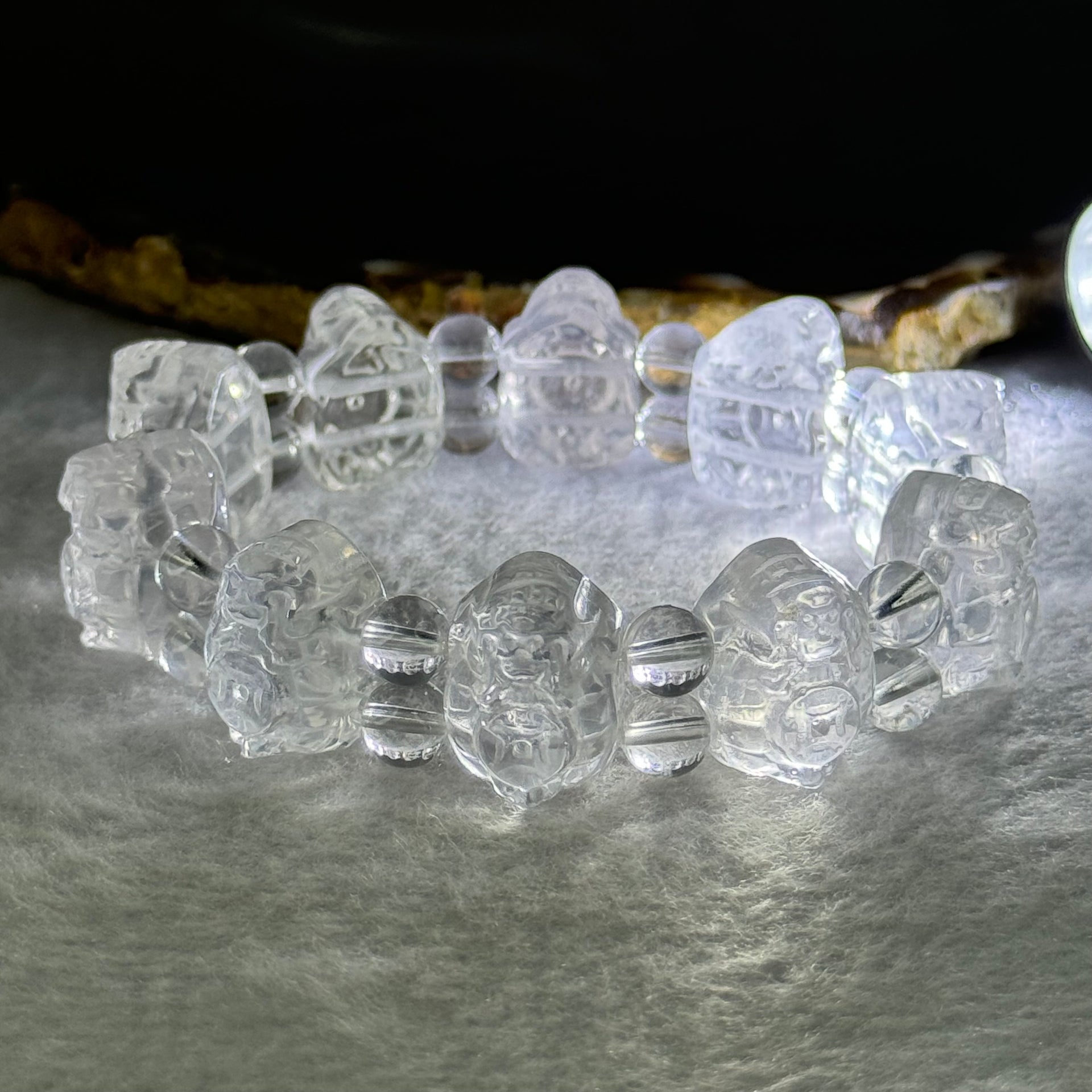 Natural Clear Quartz Dragon Turtle and Beads Bracelet 57.77g 17cm 18.3 by 13.5 by 11.9mm 10 Dragon Turtle - Huangs Jadeite and Jewelry Pte Ltd