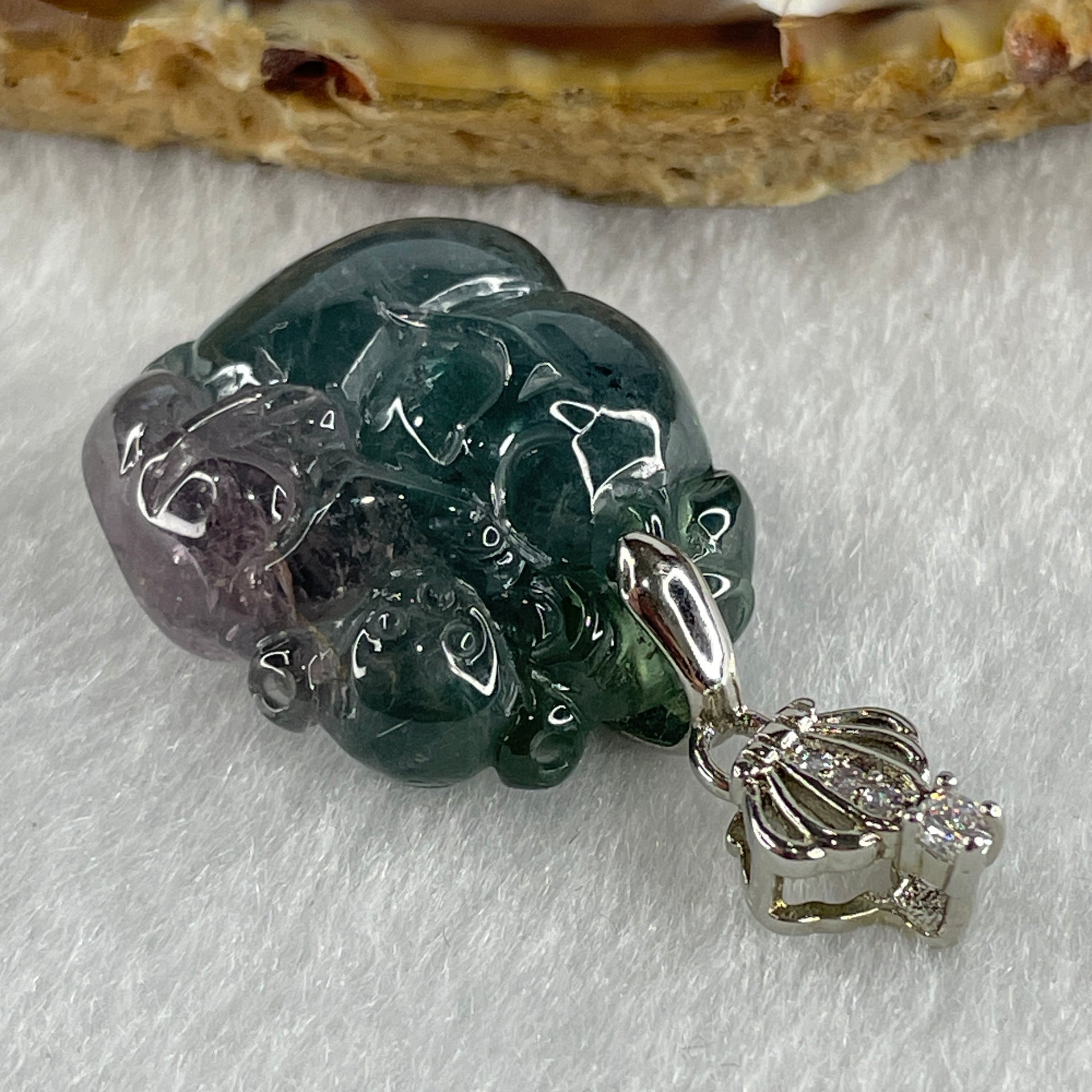 Very Very Good Natural Green Tourmaline Crystal Hulu with Monkey Pendant 9.34g 22.8 by 20.2 by 11.6mm - Huangs Jadeite and Jewelry Pte Ltd