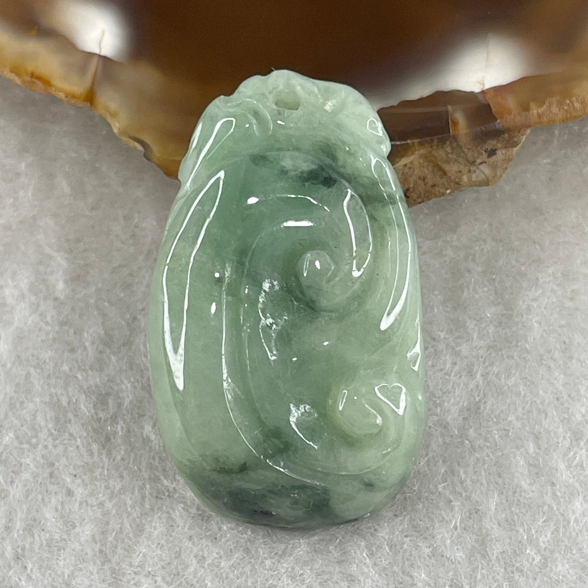 Natural Type A Green with Dark Green Jadeite Ruyi Pendant | Scepter of Wish Fulfillment & Leadership Talisman (5.22g | 29.1 x 17.3 x 5.6mm) - Huangs Jadeite and Jewelry Pte Ltd