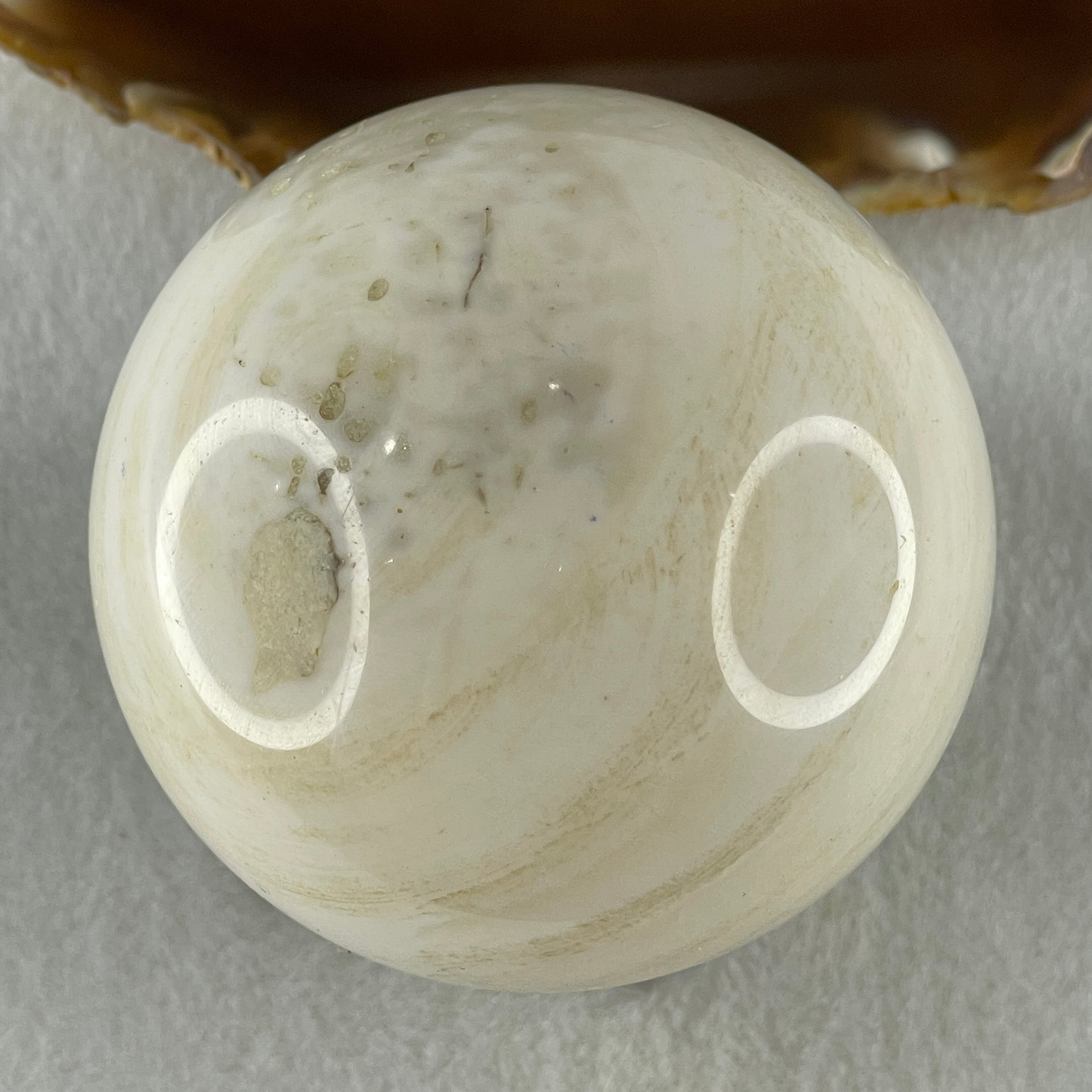 Natural White with Yellow Calcite Sphere Ball with Acrylic Display 578.5g 71.4 by 86.5mm - Huangs Jadeite and Jewelry Pte Ltd